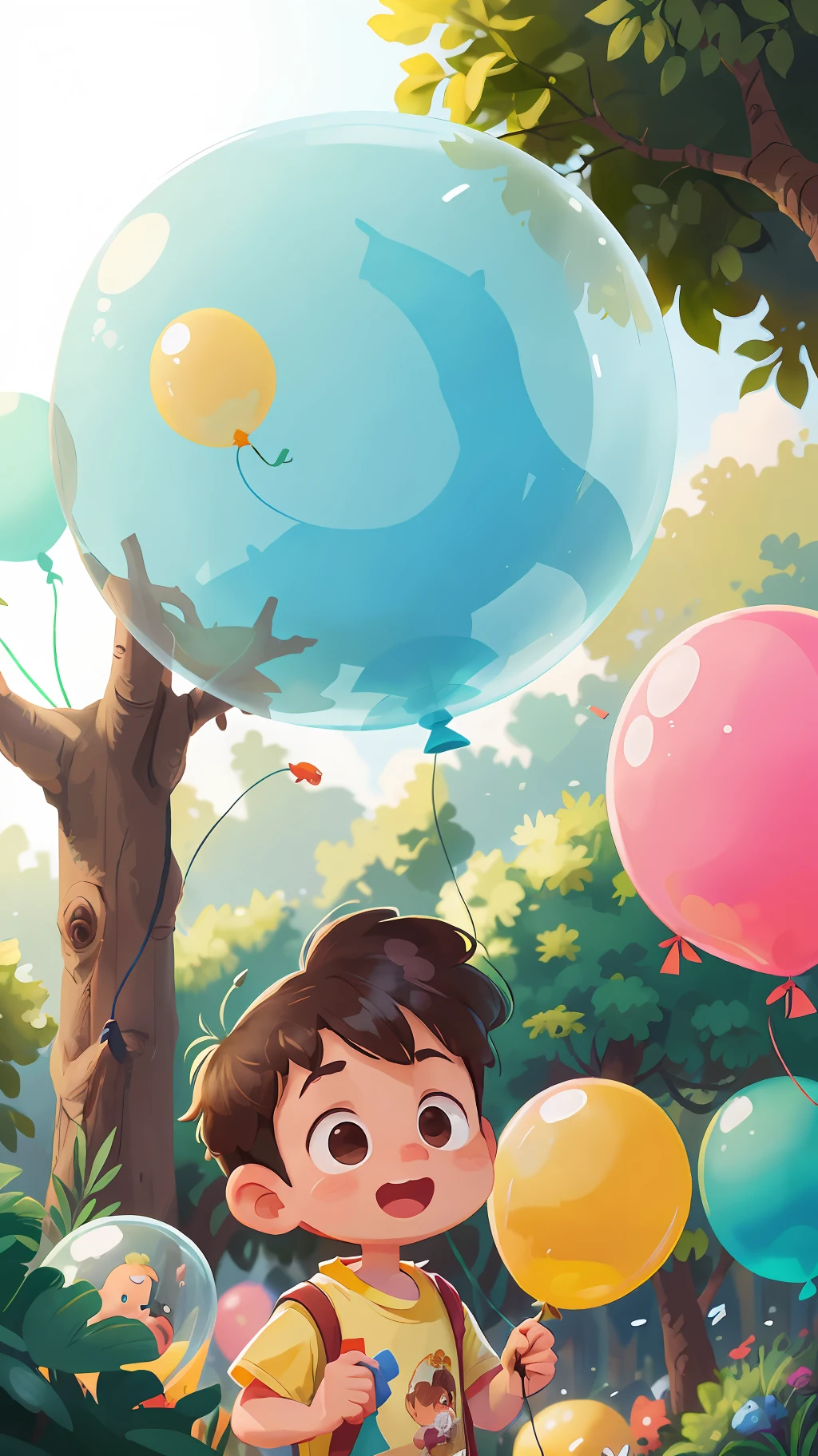 A boy, zoo, many balloons, happy, happy, perfect quality, clear focus (clutter - home: 0.8), (masterpiece: 1.2) (realistic: 1.2) (bokeh) (best quality) (detailed skin: 1.3) (intricate details) (8K) (detail eyes) (sharp focus), (happy)