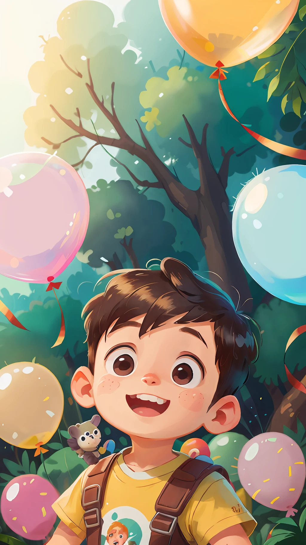 A boy, zoo, many balloons, happy, happy, perfect quality, clear focus (clutter - home: 0.8), (masterpiece: 1.2) (realistic: 1.2) (bokeh) (best quality) (detailed skin: 1.3) (intricate details) (8K) (detail eyes) (sharp focus), (happy)