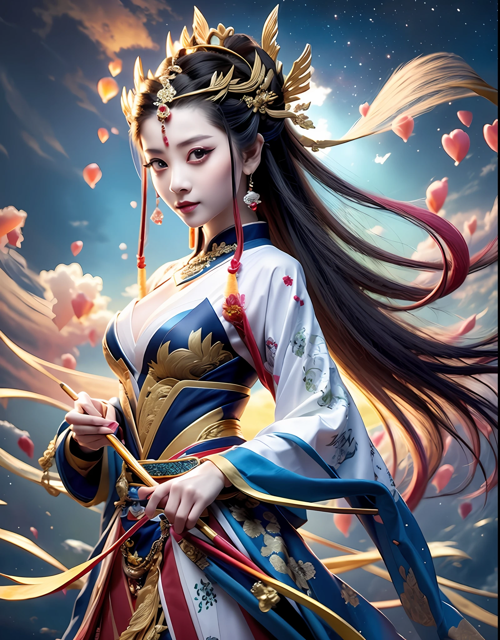 Close-up of a woman in an embroidered dress, very beautiful beauty, surrounded by auspicious clouds, Chinese fantasy, beautiful digital artwork, master works, Ross Tran 8 K, Zhang Jingna, Xian Xia Fantasy, CGsociety and Fenghua Bell, Chinese style, dragon inspired cloth robe, Ross Tran and WLOP, sea queen Mu Yanling, inspired by Chu Derun, natural movements, natural expressions