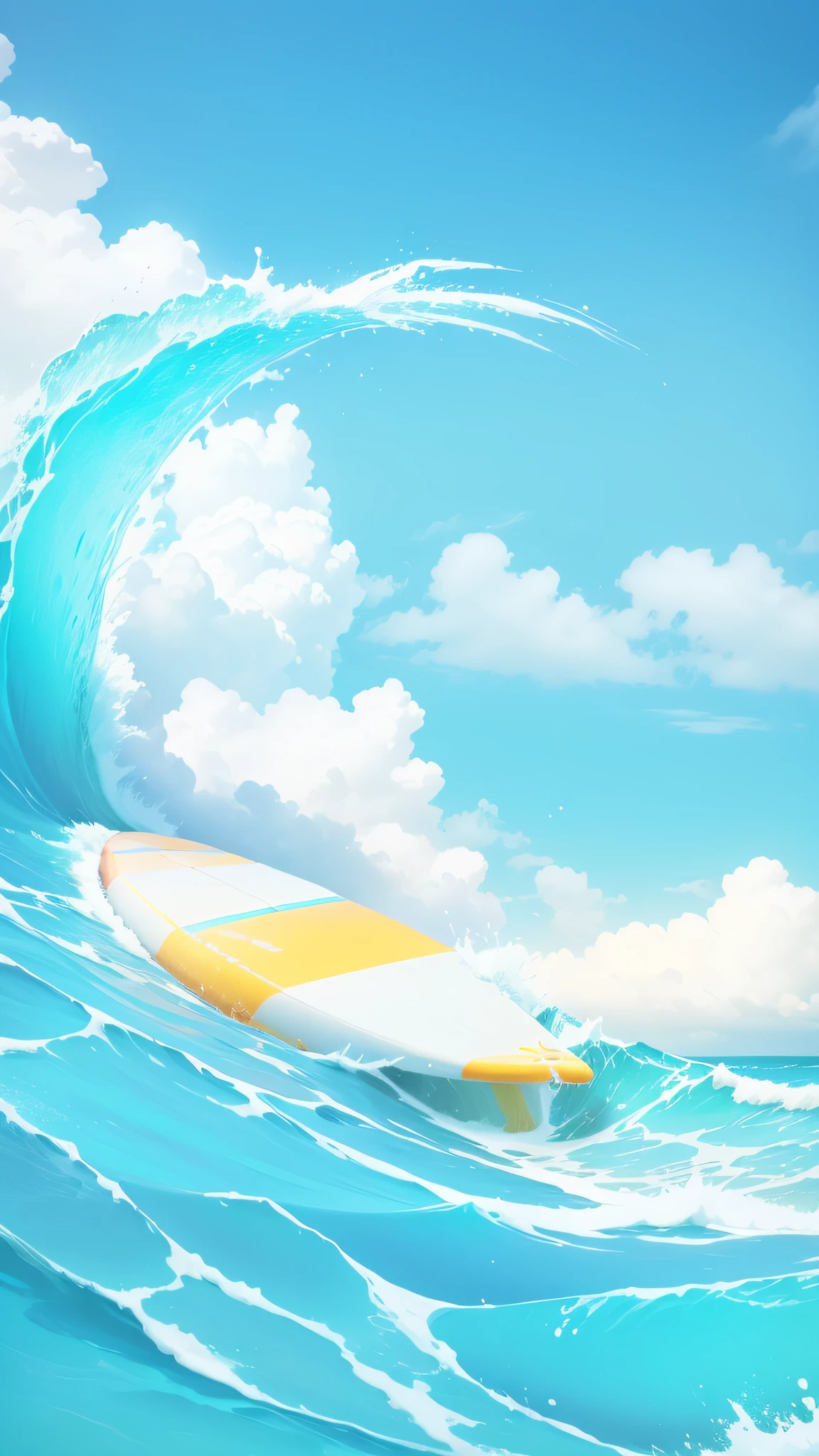 Summer seaside, surfing, beach background with slide park, sunny weather, clear sky, sunny, colorful, happy summer vacation, amusement park on the beach, fruit and coconut trees on the beach, close-up, brilliant sun, distant waves, visual impact, 3D dreamWorks style, advertising art, poster art --auto --s2