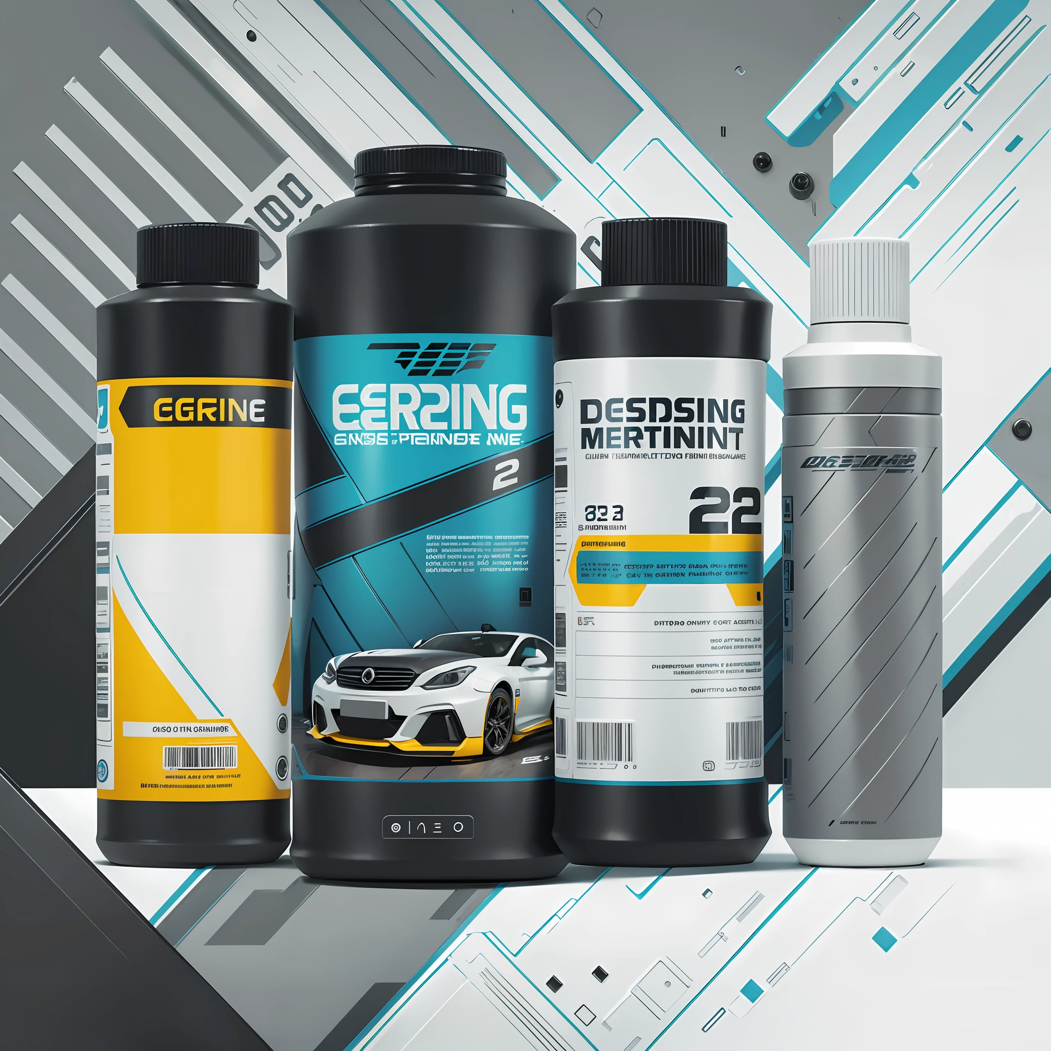 Design car engine maintenance cleaning product packaging, gray background background, fresh and bright colors
Use graphic elements, illustrations or outlines of the engine, icons or text, deep cleaning, extend engine life --auto --s2