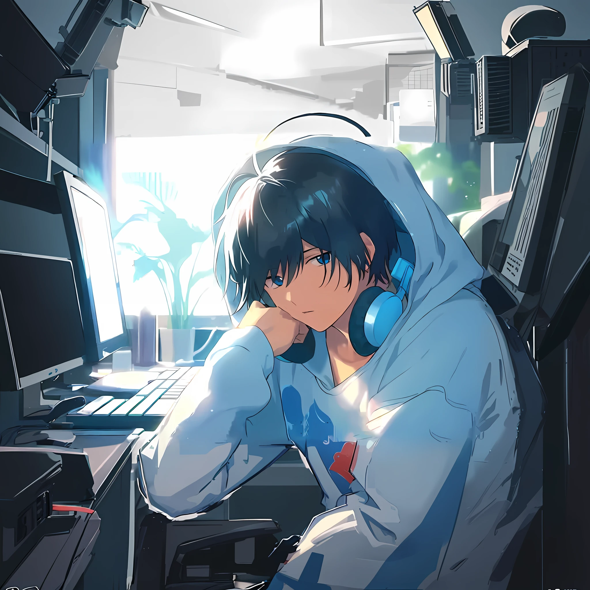anime boy with headphones on sitting in front of a computer, anime boy, nightcore, anime moe artstyle, high quality anime artstyle, anime lover, young anime man, anime style 4 k, anime wallaper, anime artstyle, anime wallpaper 4 k, anime wallpaper 4k, anime style. 8k, anime asthetic, 4k anime wallpaper
