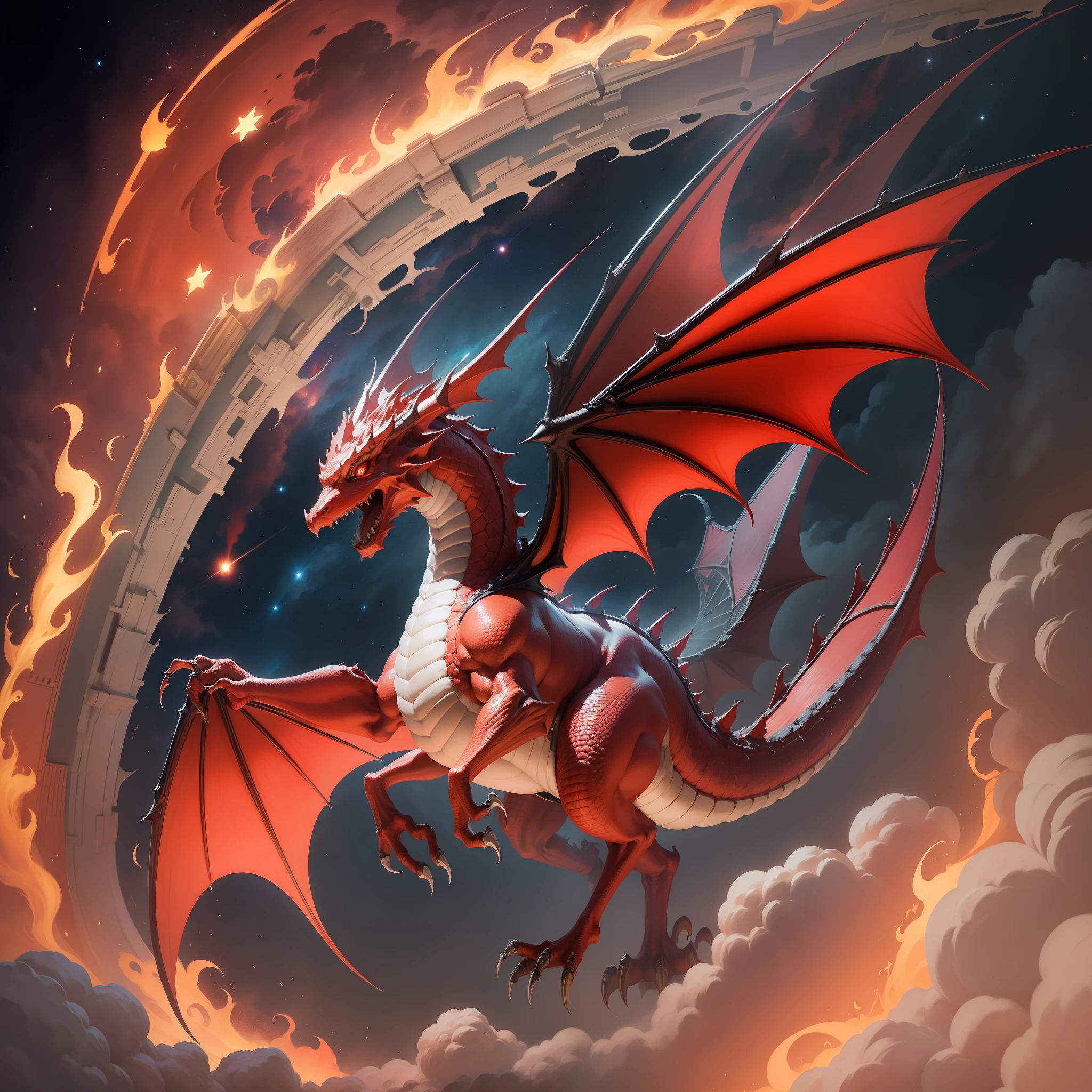 A red dragon with a gigantic tail that dragged the third part of the stars from the sky