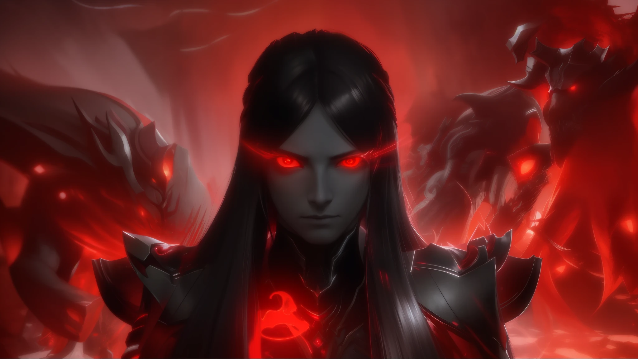 a close up of a person with long hair and red eyes, shadowbringers cinematic, elden ring boss, elden ring cinematic lighting, with glowing red eyes, with red glowing eyes, astri lohne, alucard, unreal engine render saint seiya, elden ring official, intense watery glowing red eyes, from lineage 2, cinematic red lighting