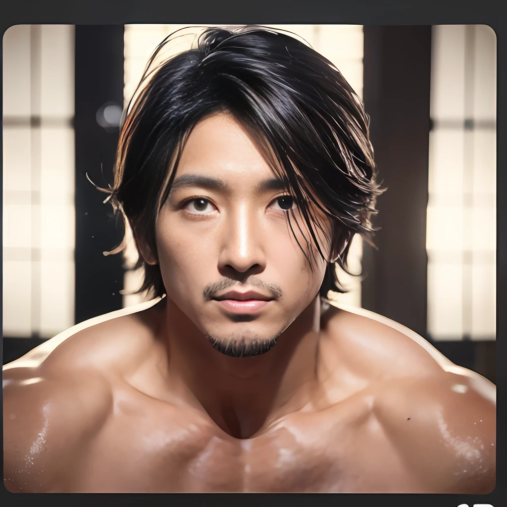 Takuya Kimura, handsome 40s beardless Japan man looking down, naked torso, chest up portrait, low camera angle, bottom view, bottom view, hands on either side of photographer, deep shadows, dark (transparent) (moonlight: 1.3), award-winning POV, complex, detailed, stunning, fine detail, highly detailed face, sensual, exciting, highly detailed eyes and face, piercing gaze, short hair, muscular body, perfect center, Nikon D850 film-lens, Porter 400 1.6, rich colors, ultra-realistic textures, spectacular, bright, popular with Art Station: zinc up to 800 (facial clarity: 1.5), anatomical masterpiece, window light, hair texture, wet hair (wet hair), hanging), model style (highly detailed cg wallpaper Unity 8k), trending in ArtStation, Trending by CGSociety, intricate and high detail, sharp focus, dramatic and photorealistic painting by Midjourney