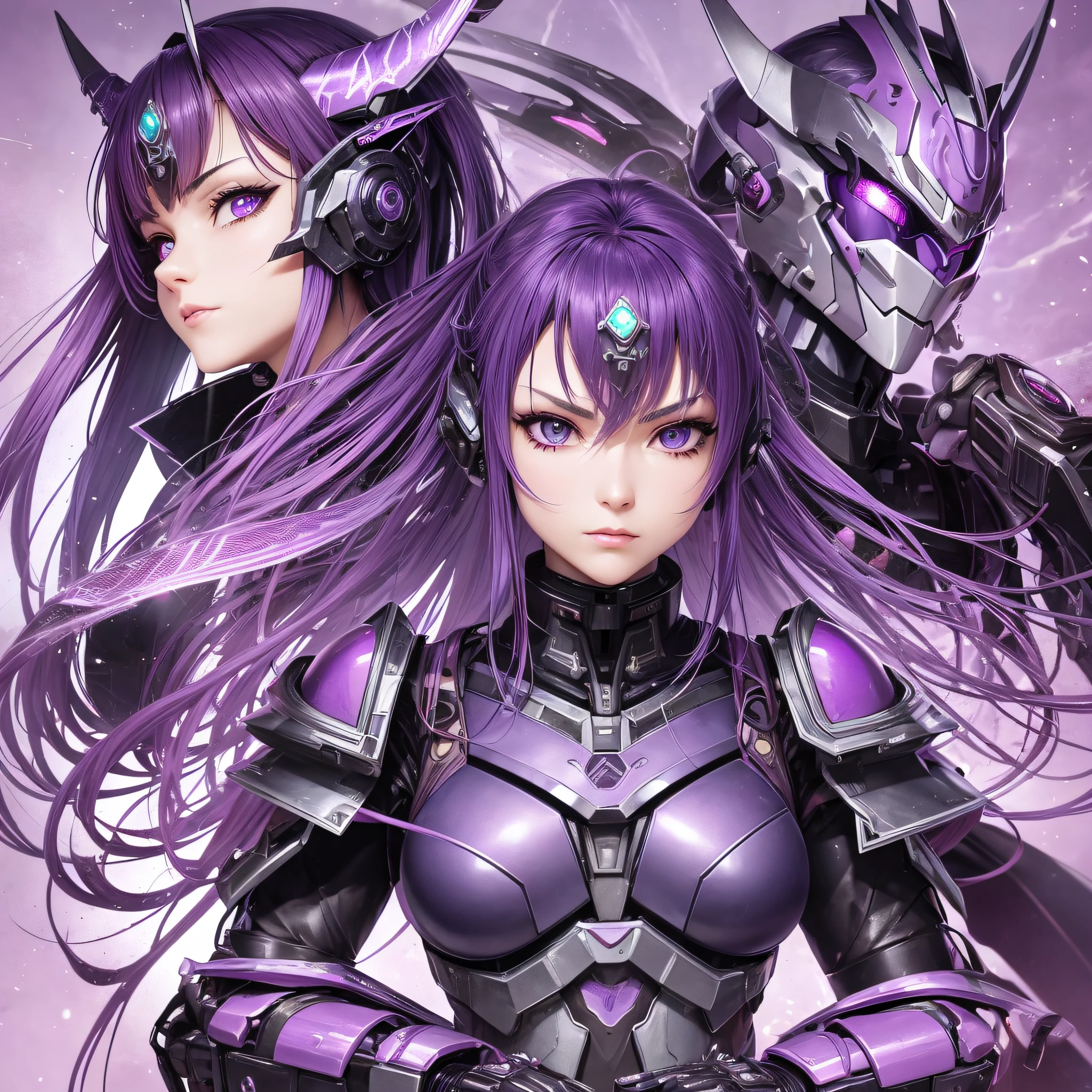 Purple paint, close-up portrait of a person in costume with a sword, cyber japan style armor, cyber japan armor, guyver style, girl in armor, monster hunter armor, full body mecha suit, perfect anime cyborg woman, cyborg noble woman, mecha cyber armor girl, detailed full body concept, female armor, anime character. Full Body Art --auto --s2