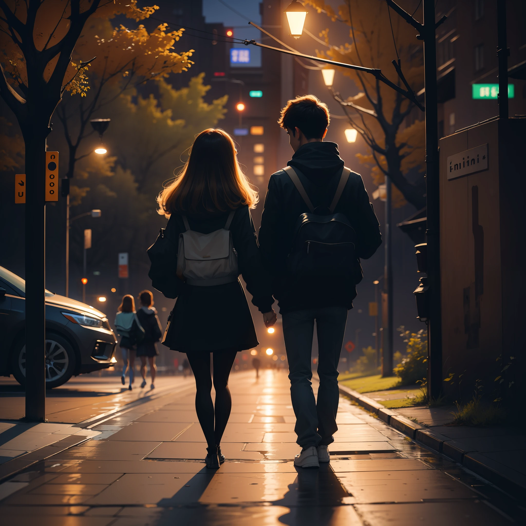 Evening Student Way Home Couple Walking 2