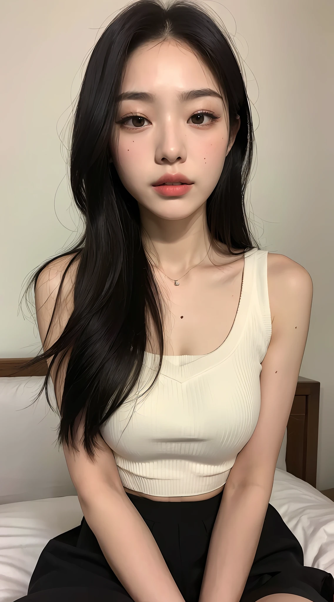 ((Top quality, 8k, Masterpiece: 1.3)), beauty, hidden face, 1 girl, beauty: 1.3, slender abs: 1.1, camisole vest, long black hair, (sitting on bed), ultra-detailed face, highly detailed lips, detailed eyes, double eyelids ((top quality, 8k, masterpiece: 1.3)), beauty, hidden face, 1 girl, beauty: 1.3, slender abs: 1.1, camisole vest, long black hair, (sitting on bed), ultra-detailed face, highly detailed lips, detailed eyes, double eyelids