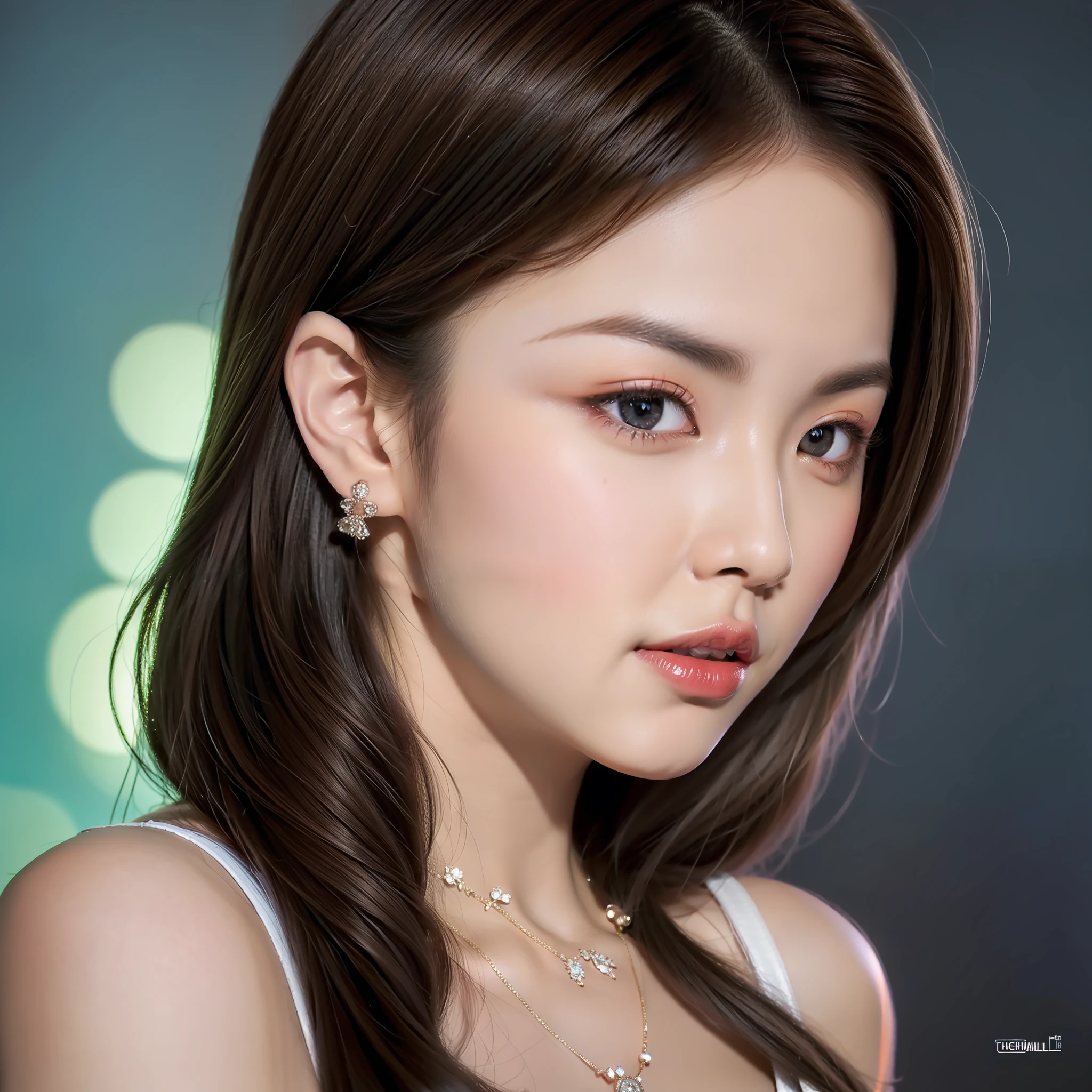 Best quality, masterpiece, high resolution, 1girl, porcelain dress, hair accessories, necklace, jewelry, beautiful face, on the body, Tyndall effect, realistic, dark studio, edge lighting, two-tone lighting, (high detail skin: 1.2), 8k UHD, dslr, soft light, high quality, volumetric light, candid, photo, high resolution, 4k, 8k, background blur,