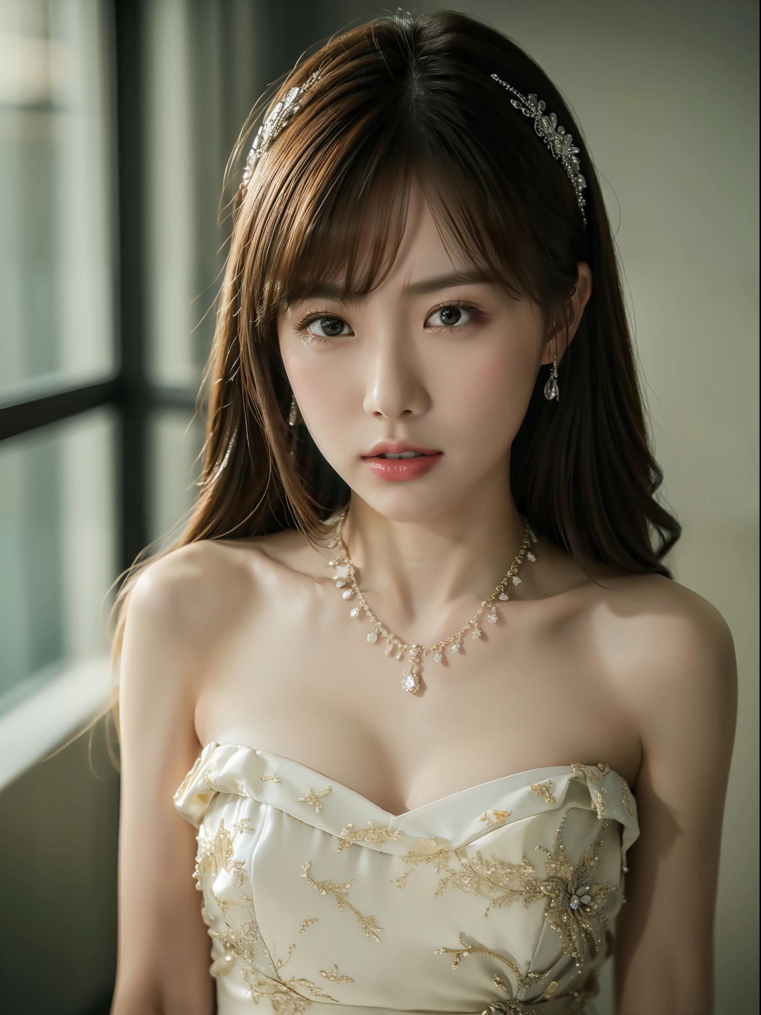 Best Quality, Masterpiece, High Resolution, 1girl, Porcelain Dress, Hair Accessories, Necklace, Jewelry, Pretty Face, On Body, Tyndall Effect, Realistic, Shadow Studio, Rim Lighting, Dual Tone Lighting, (High Detail Skins: 1.2), 8k UHD, dslr, soft light, high quality, volume light, sneak shot, photo, high resolution, 4k, 8k, background blur,