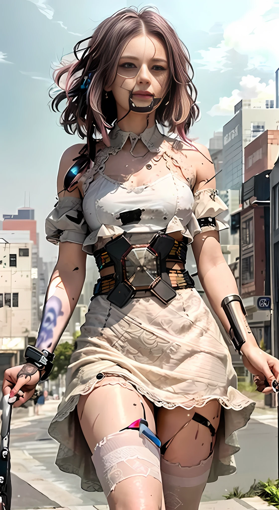 woman in a short dress walking down a street with a suitcase, cyberpunk dress, cyberpunk fashion clothing, hyper-realistic cyberpunk style, fashionable cyberpunk mechanoid, cyberpunk fashion clothes, cyberpunk fashion, cyberpunk angry gorgeous goddess, cyborg merchant girl, cyberpunk anime girl, cyberpunk clothes, cyberpunk outfits, cyberpunk photo, female cyberpunk anime girl, cyberpunk style, cyberpunk style outfit