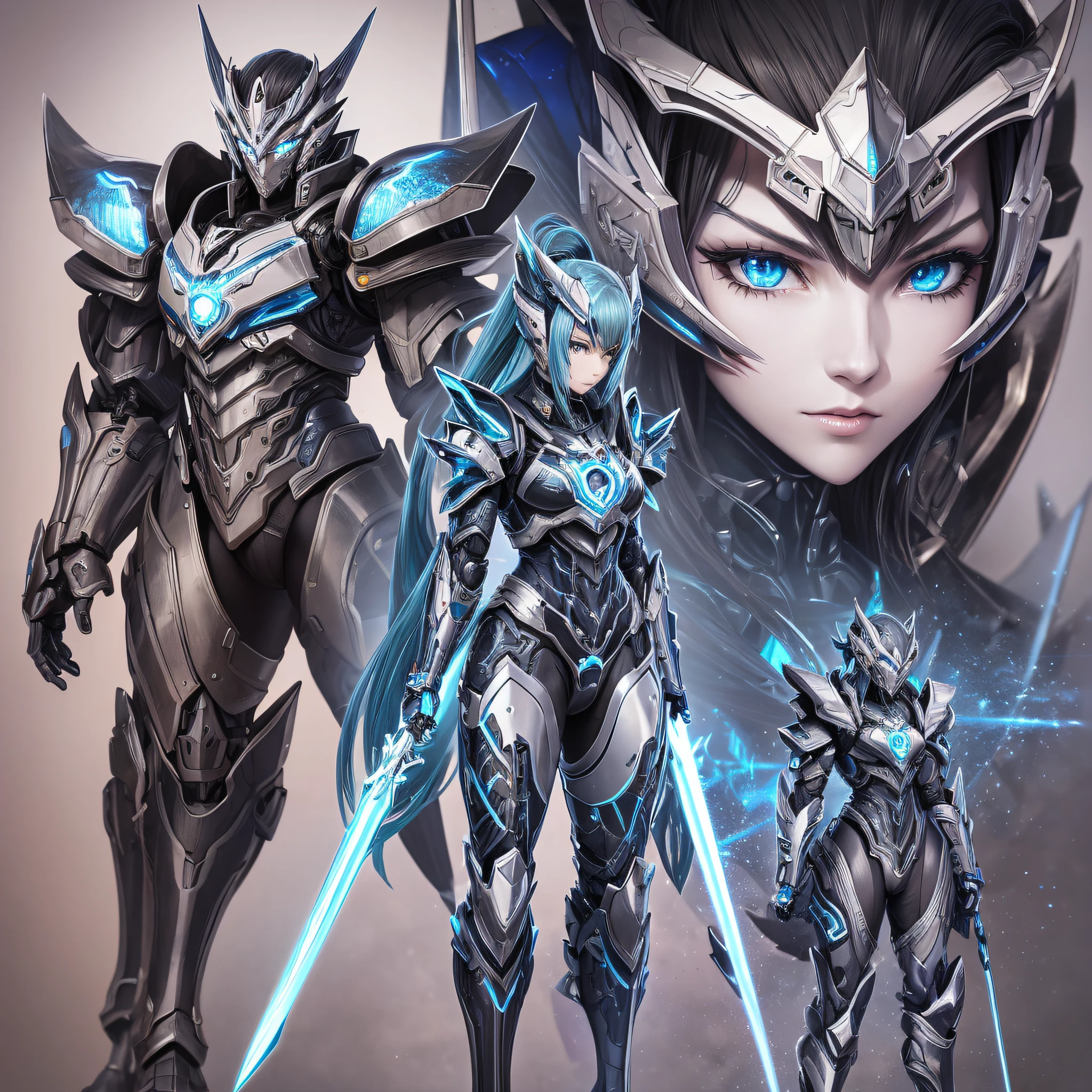 Close up portrait of a person in costume with a sword, cyber japan style armor, cyber japan armor, guyver style, girl in armor, monster hunter armor, full body mecha suit, perfect anime cyborg woman, cyborg noble woman, mecha cyber armor girl, detailed full body concept, female armor, anime character. Full Body Art --auto --s2