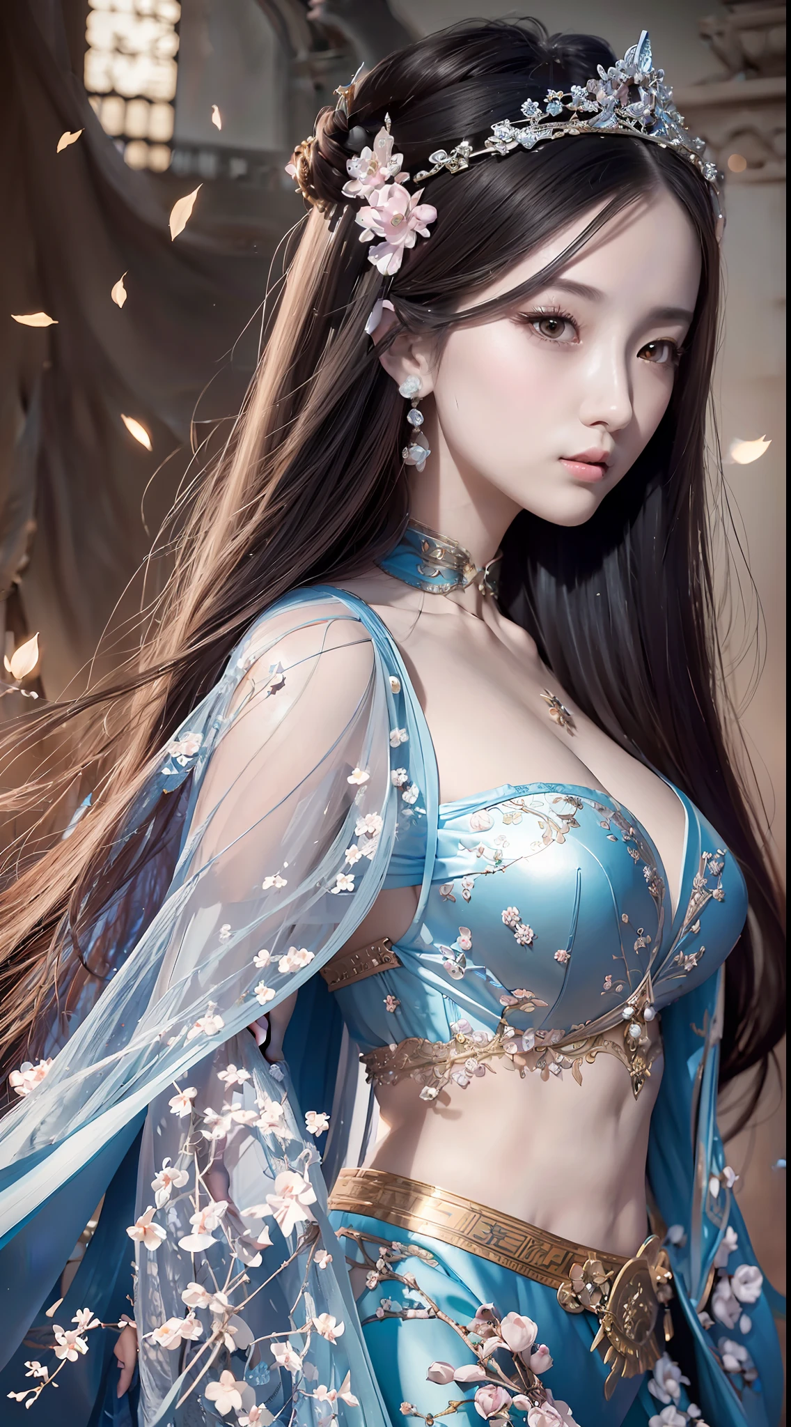 a close up of a woman with long hair wearing a tia, trending on cgstation, artwork in the style of guweiz, beautiful character painting, beautiful digital artwork, ethereal beauty, inspired by Ai Xuan, digital fantasy art ), 8k high quality detailed art, ((a beautiful fantasy empress)), by Li Song, a beautiful fantasy empress