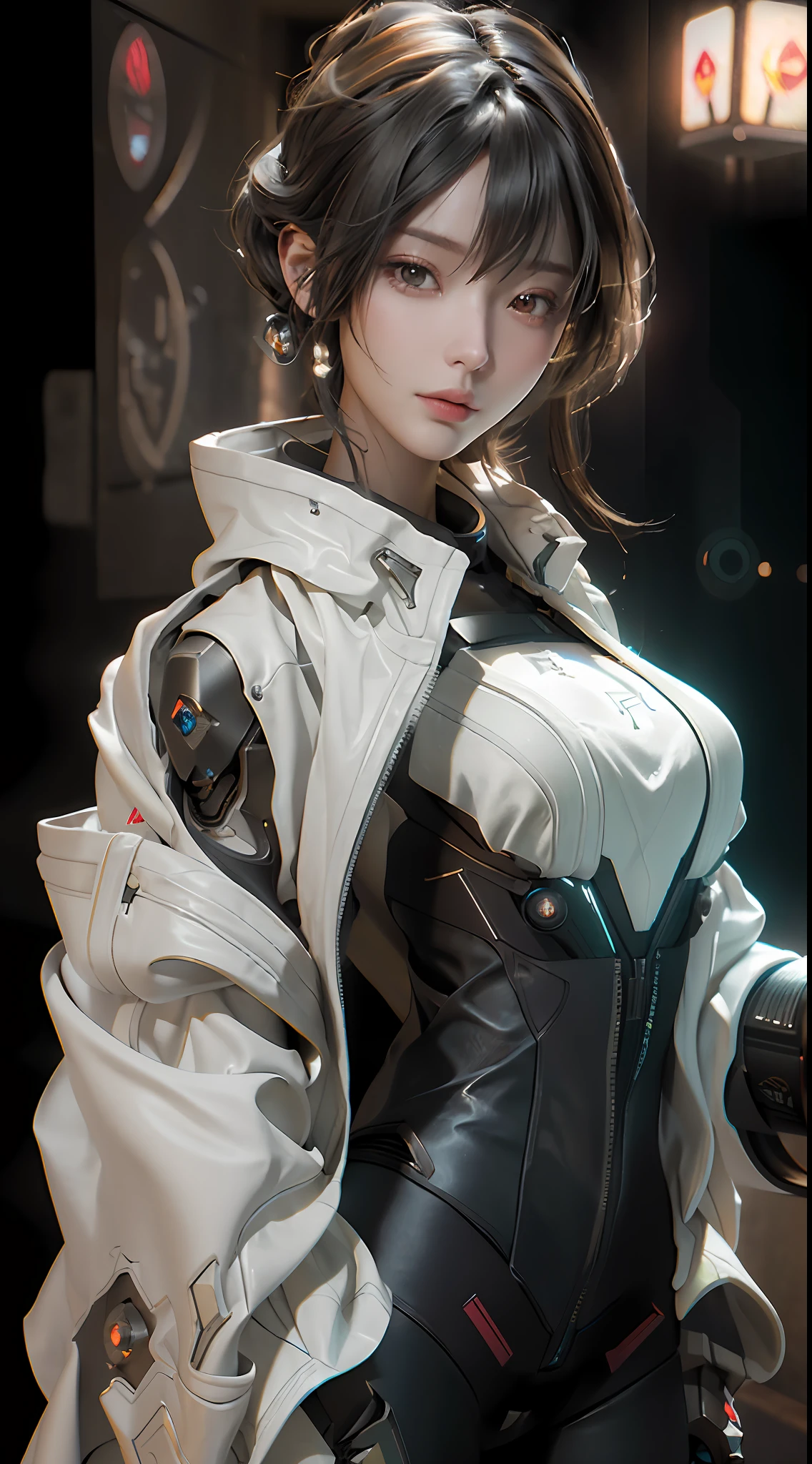 ((Best quality)), ((masterpiece)), (detailed:1.4), 3D, an image of a beautiful cyberpunk female,HDR (High Dynamic Range),Ray Tracing,NVIDIA RTX,Super-Resolution,Unreal 5,Subsurface scattering,PBR Texturing,Post-processing,Anisotropic Filtering,Depth-of-field,Maximum clarity and sharpness,Multi-layered textures,Albedo and Specular maps,Surface shading,Accurate simulation of light-material interaction,Perfect proportions,Octane Render,Two-tone lighting,Wide aperture,Low ISO,White balance,Rule of thirds,8K RAW,