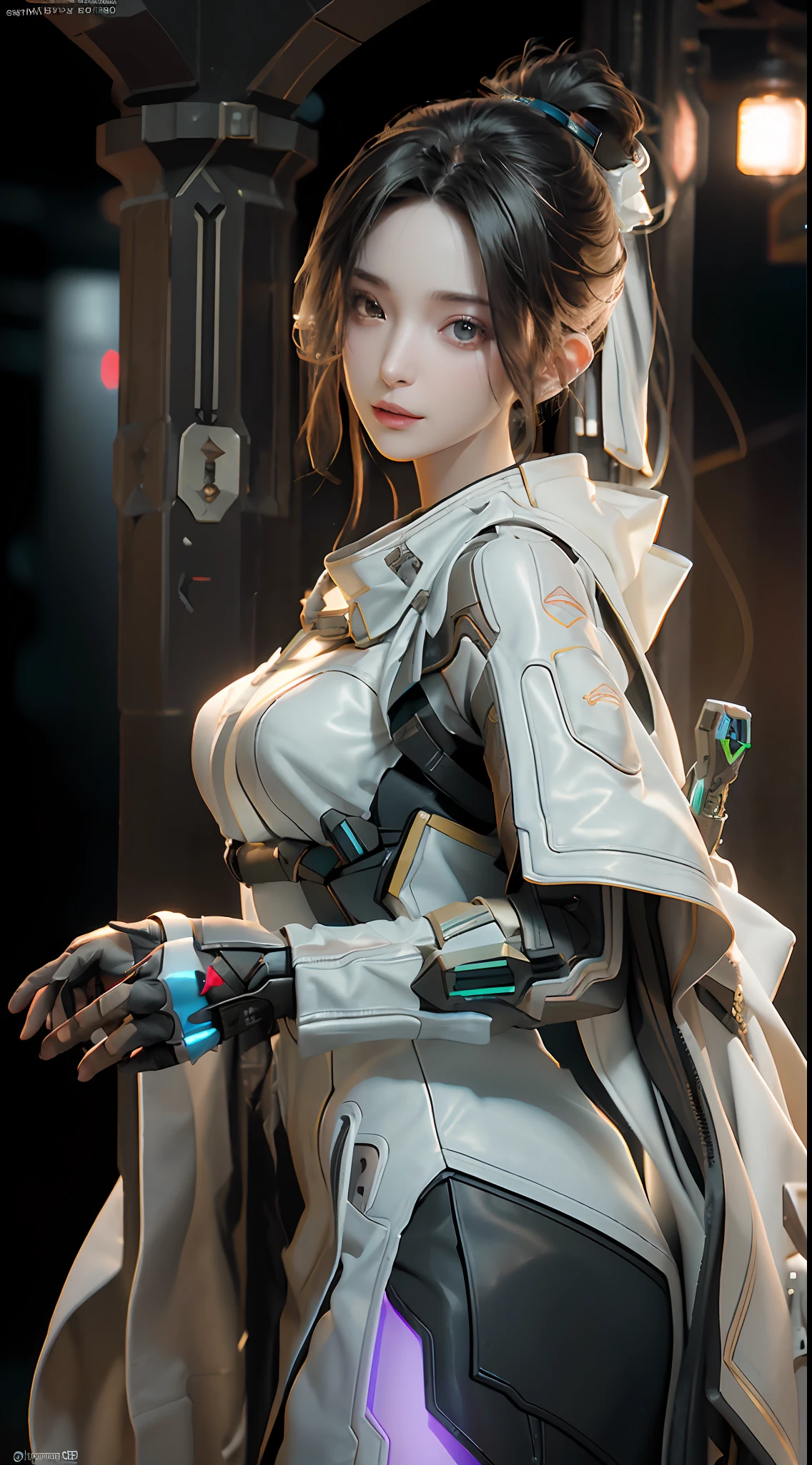 ((Best quality)), ((masterpiece)), (detailed:1.4), 3D, an image of a beautiful cyberpunk female,HDR (High Dynamic Range),Ray Tracing,NVIDIA RTX,Super-Resolution,Unreal 5,Subsurface scattering,PBR Texturing,Post-processing,Anisotropic Filtering,Depth-of-field,Maximum clarity and sharpness,Multi-layered textures,Albedo and Specular maps,Surface shading,Accurate simulation of light-material interaction,Perfect proportions,Octane Render,Two-tone lighting,Wide aperture,Low ISO,White balance,Rule of thirds,8K RAW,