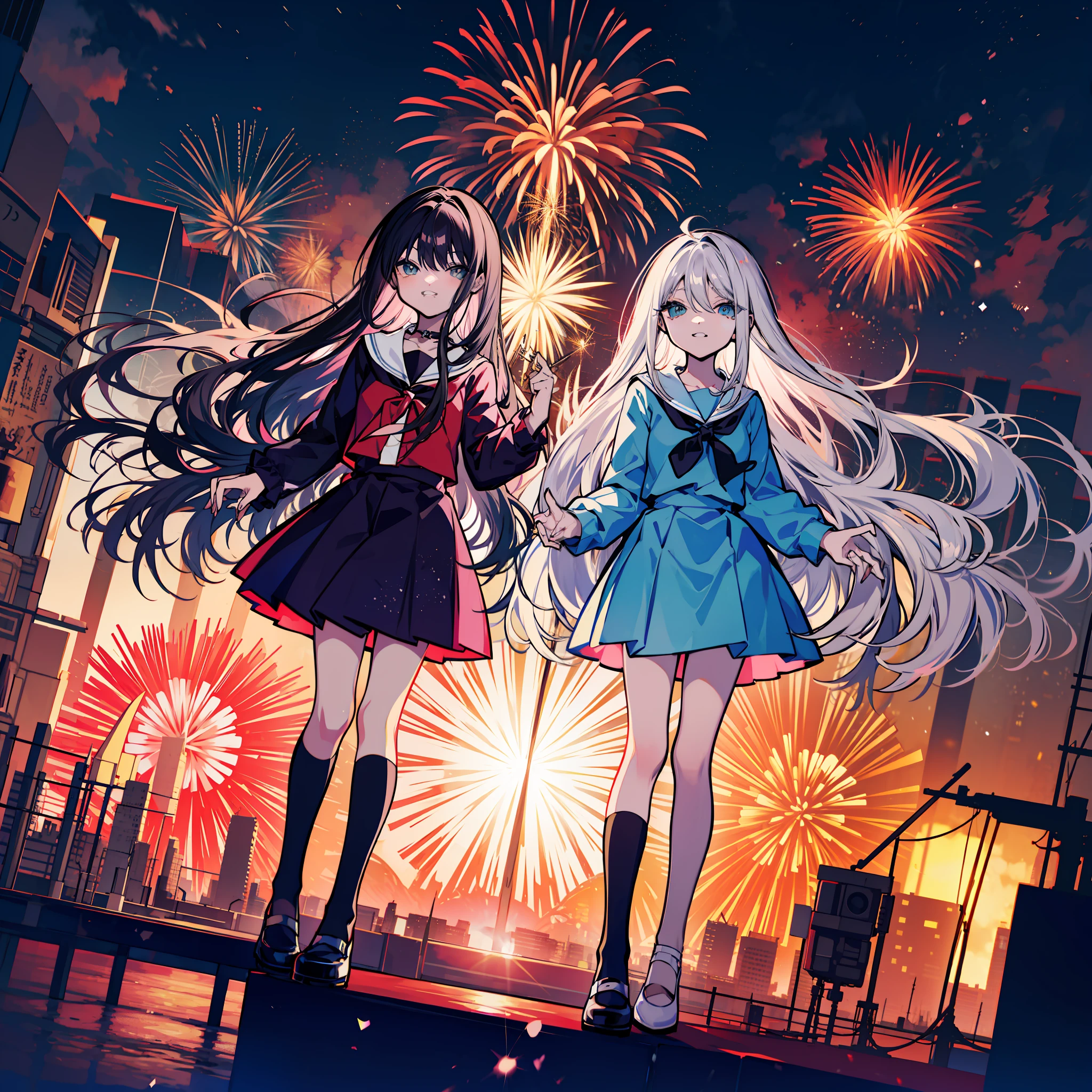 anime girl with glasses holding a sparkler in front of fireworks, [ fireworks in the sky ]!!, firework, happy!!!, anime moe artstyle, fireworks, fubuki, chihiro! fujisaki, rin, 2022 anime style, 2 0 2 2 anime style, fireworks in the background, night!, nighttime!!, by Ei-Q