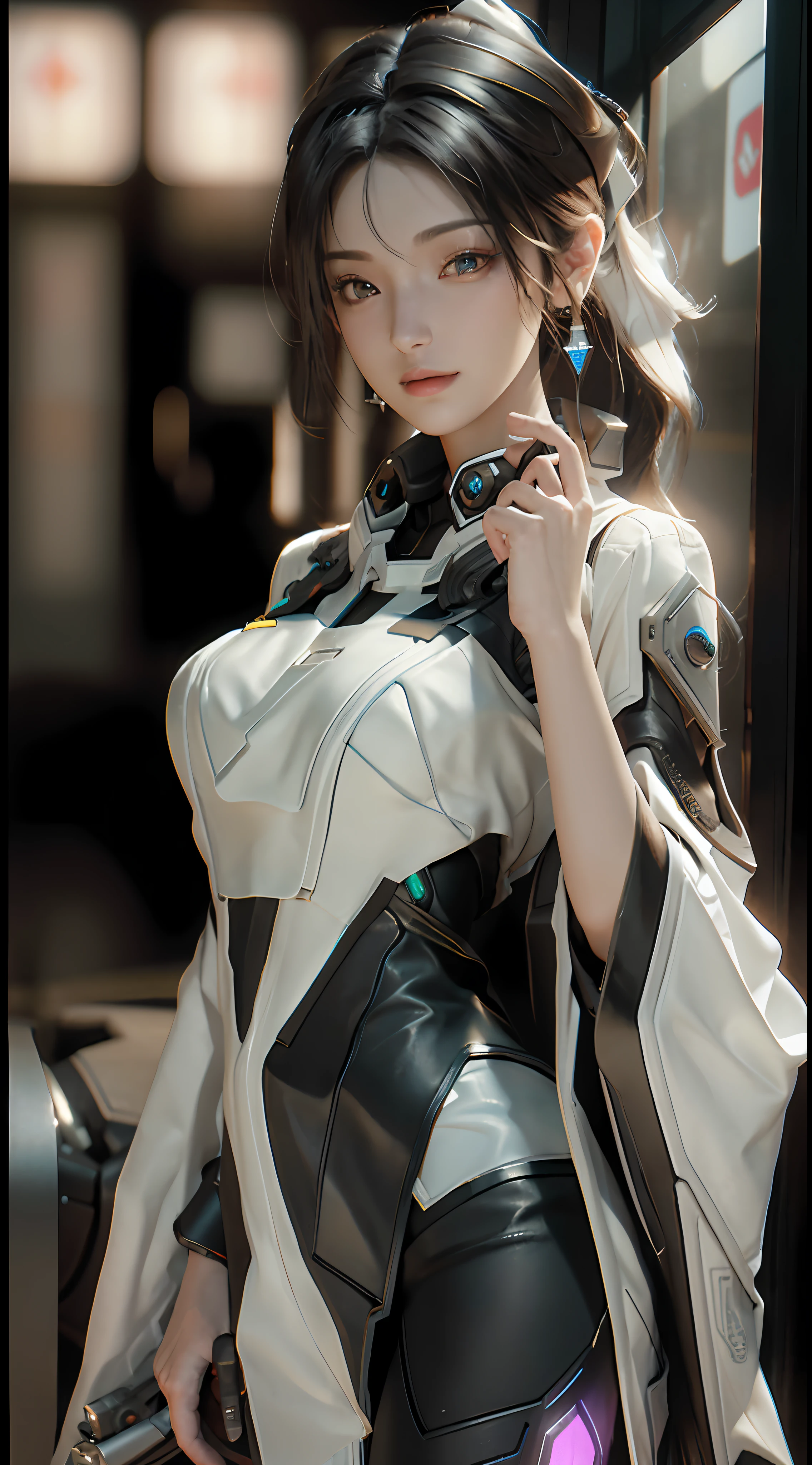 ((Best quality)), ((masterpiece)), (detailed:1.4), 3D, an image of a beautiful cyberpunk female,HDR (High Dynamic Range),Ray Tracing,NVIDIA RTX,Super-Resolution,Unreal 5,Subsurface scattering,PBR Texturing,Post-processing,Anisotropic Filtering,Depth-of-field,Maximum clarity and sharpness,Multi-layered textures,Albedo and Specular maps,Surface shading,Accurate simulation of light-material interaction,Perfect proportions,Octane Render,Two-tone lighting,Wide aperture,Low ISO,White balance,Rule of thirds,8K RAW,