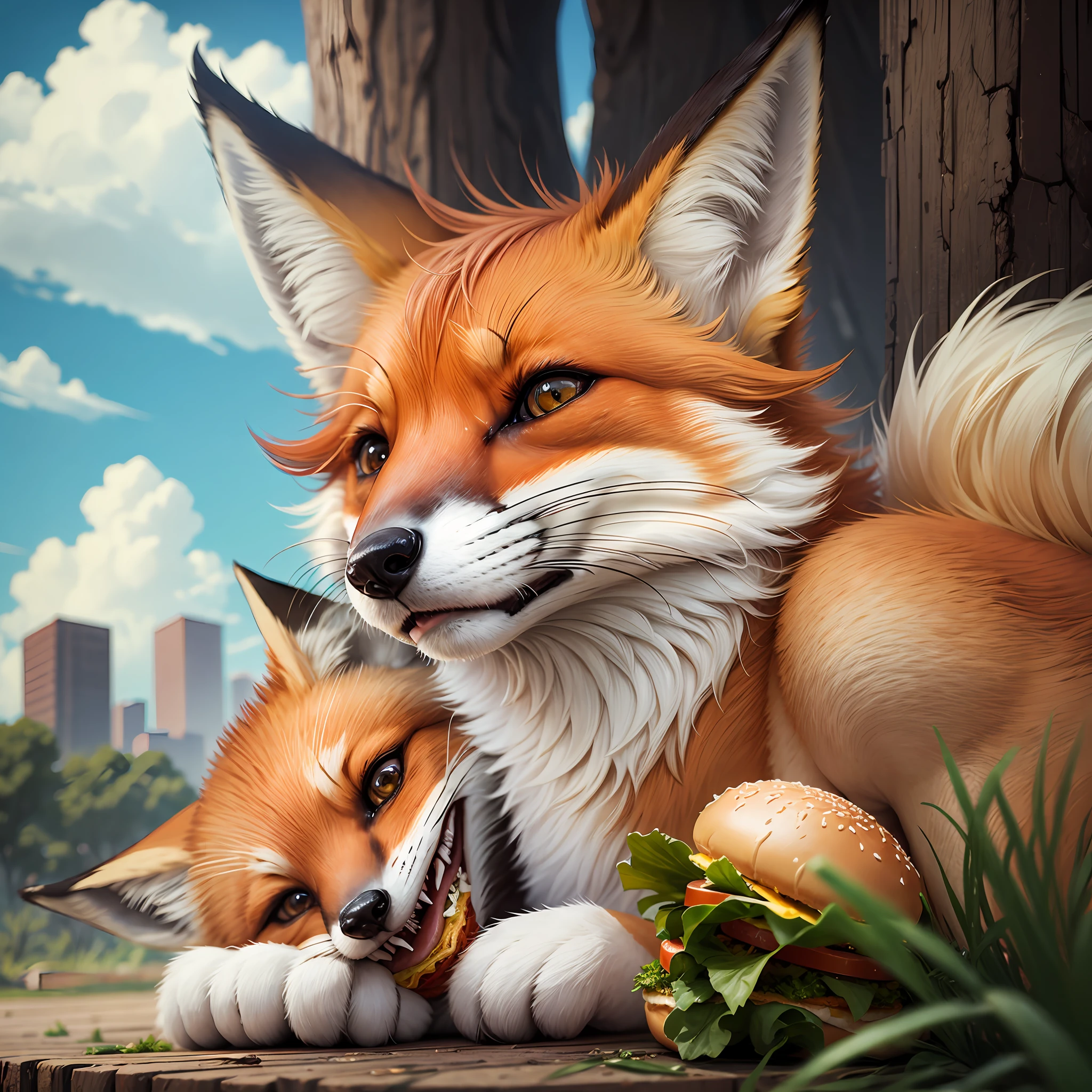 Fox eating hamburger --auto --s2