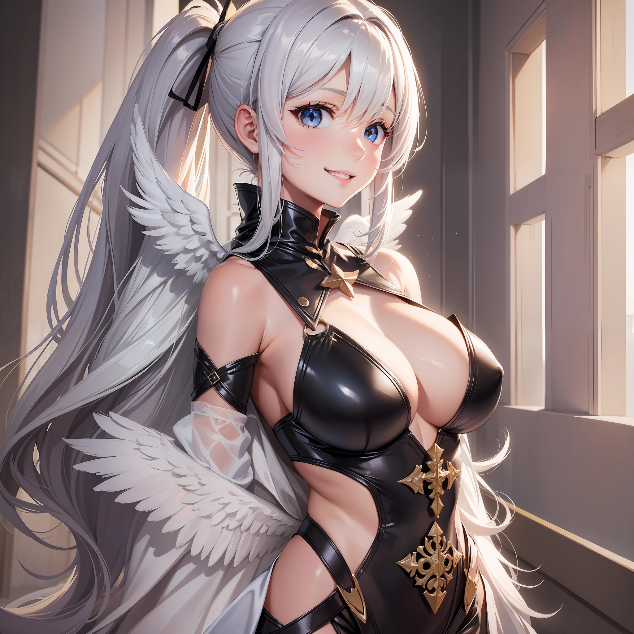 Angel Wings Girl Woman Best Quality Smile Big Tits Long Hair Ponytail Masterpiece Beauty