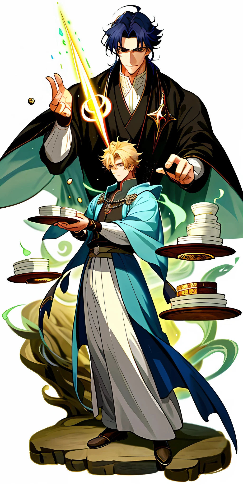 (Masterpiece, best quality), full body, character concept design, white background, male, magic element, medieval, anime, handsome, characters unfold in the form of tables, rich expressions