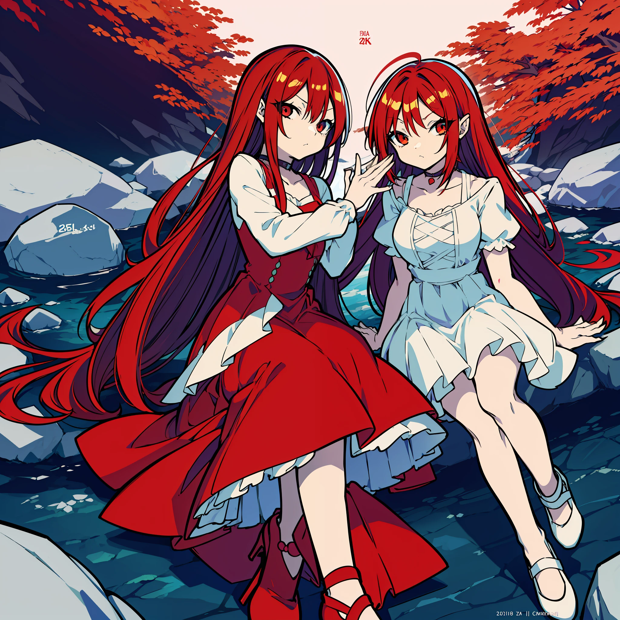 anime girl with red hair and a white dress sitting on a rock, digital art on pixiv, anime artstyle, anime style 4 k, cute anime waifu in a nice dress, made with anime painter studio, zerochan art, beautiful anime art style, painted in anime painter studio, anime moe artstyle, high quality anime artstyle, beautiful anime style, beautiful anime