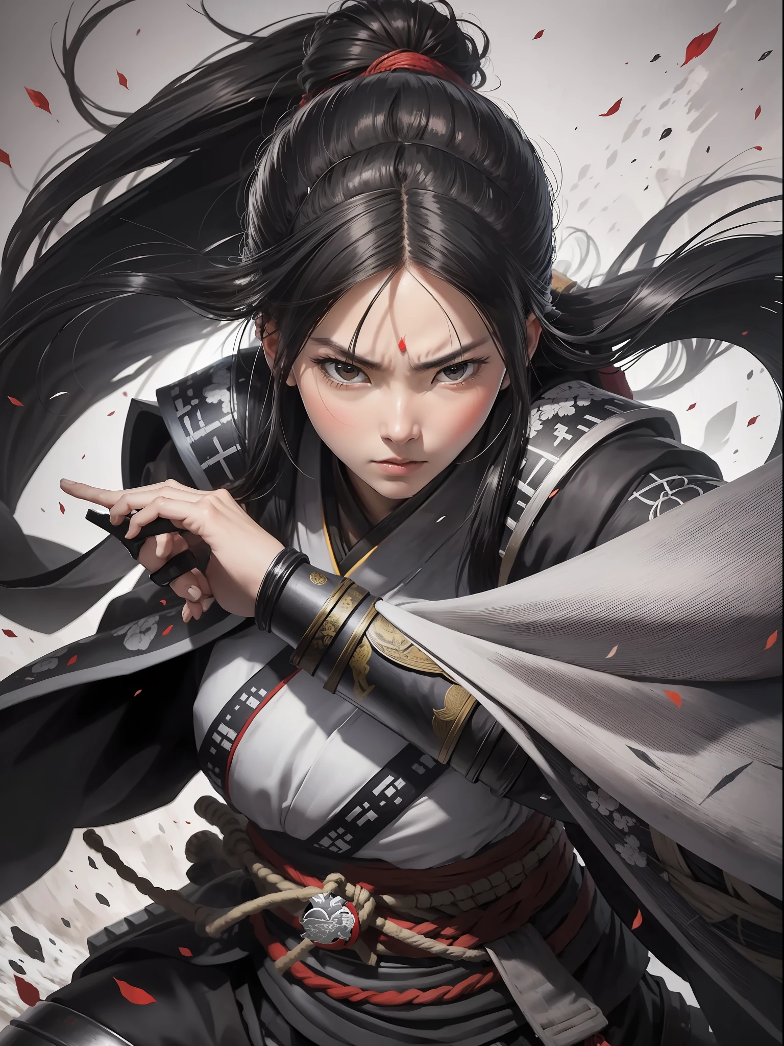 ((masterpiece, highest quality)), Ninja, Monochrome, Battle of Sekigahara