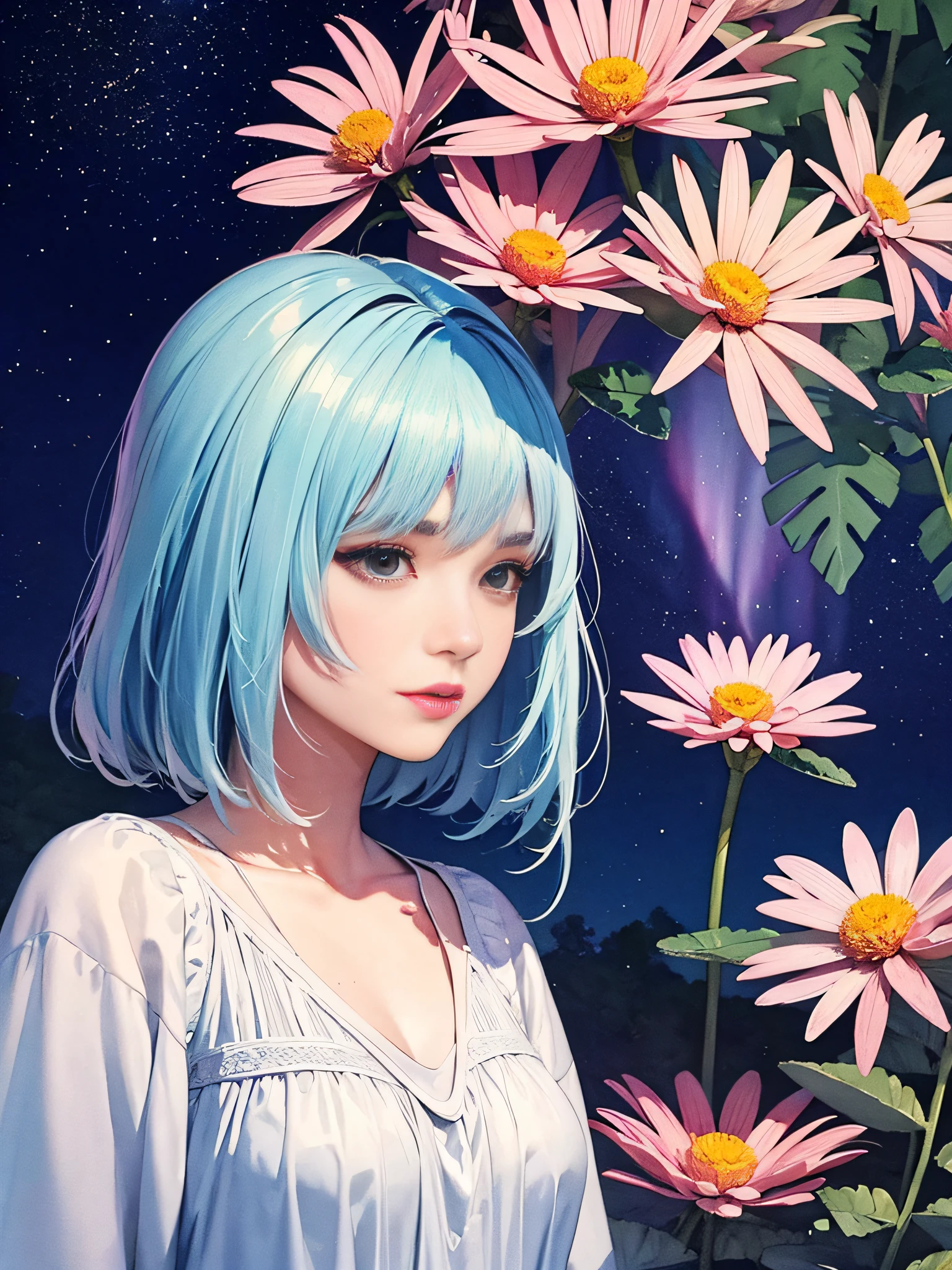 (watercolor) Masterpiece Portrait, Hdr, volumetric lighting, (themum:1.3), valley mountain forest, ocean ice rivers aurora, (portrait) anime (woman:1.3) 1girl