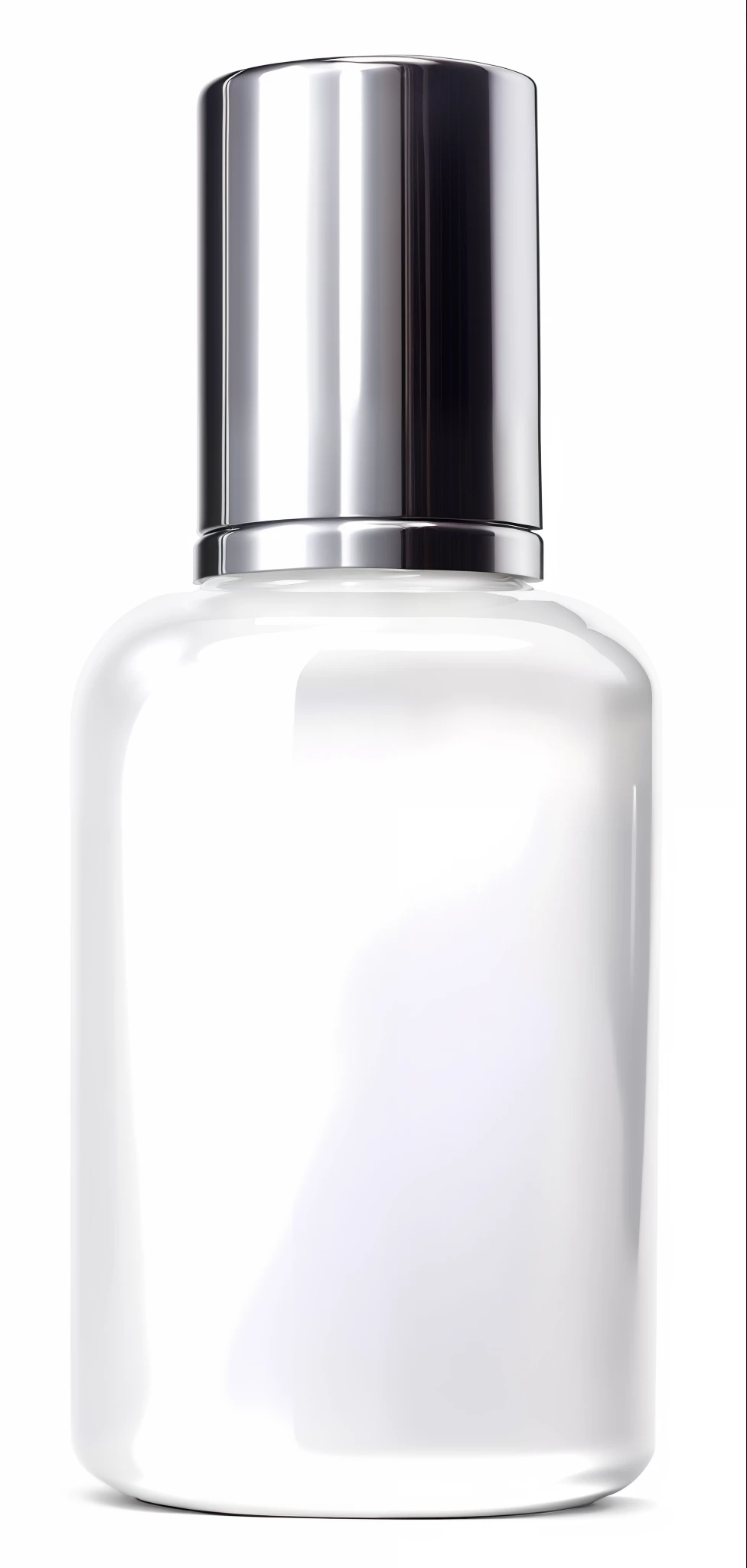 a white bottle of lotion with a silver lid, 3 d white shiny thick, smooth shading, bottle, smooth light shading, pearlescent white, round bottle, simple shading, high quality topical render, white pearlescent, porcelain white skin, glossy white, detailed white liquid, perfume bottle, semi realistic, white porcelain skin, white shiny skin, translucent white skin