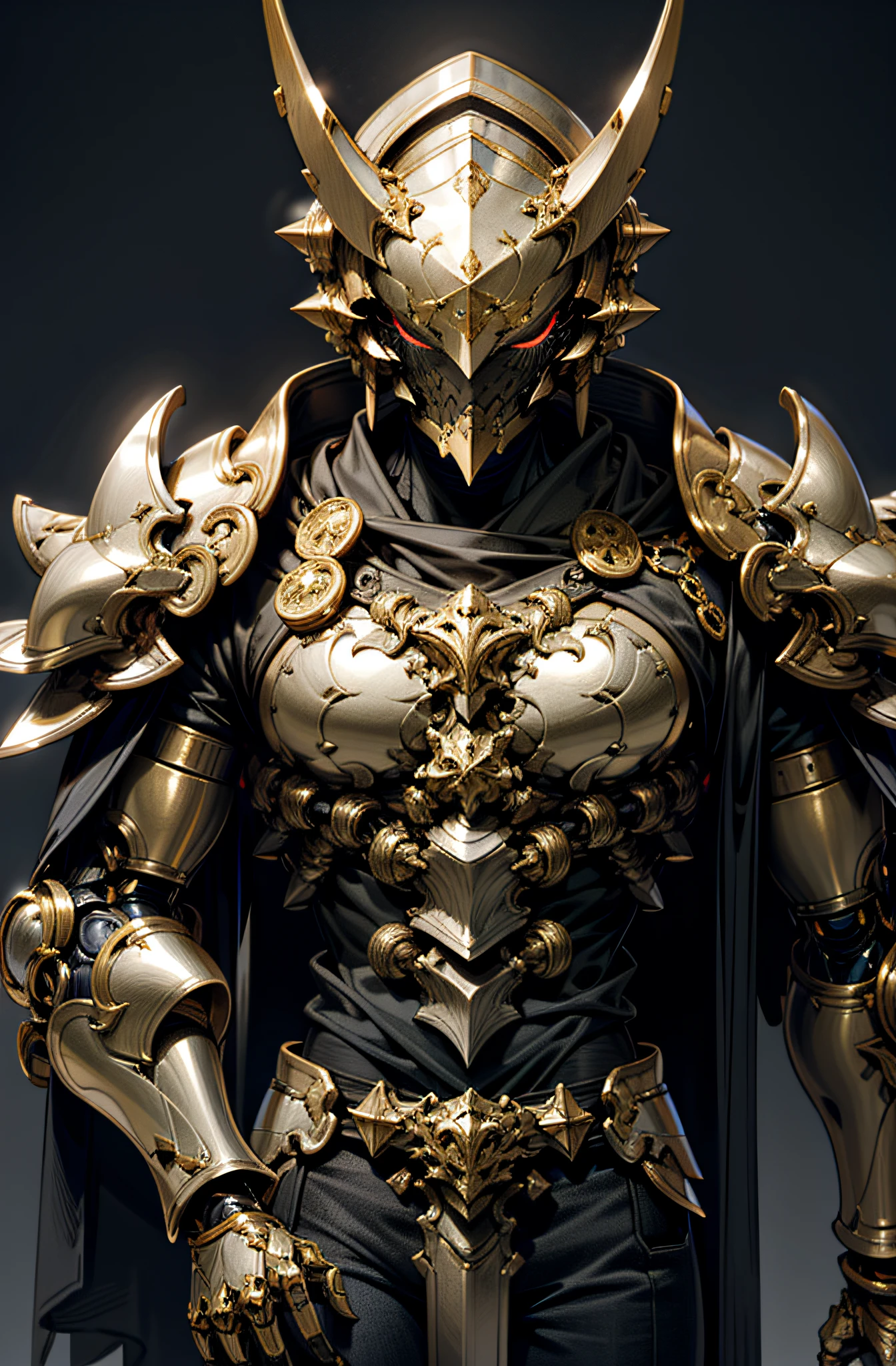 Armor, mainly gold, armor core on the chest, golden streamer, armor, red eye, best quality, high resolution, exquisite details, excellent details, perfect lighting, male