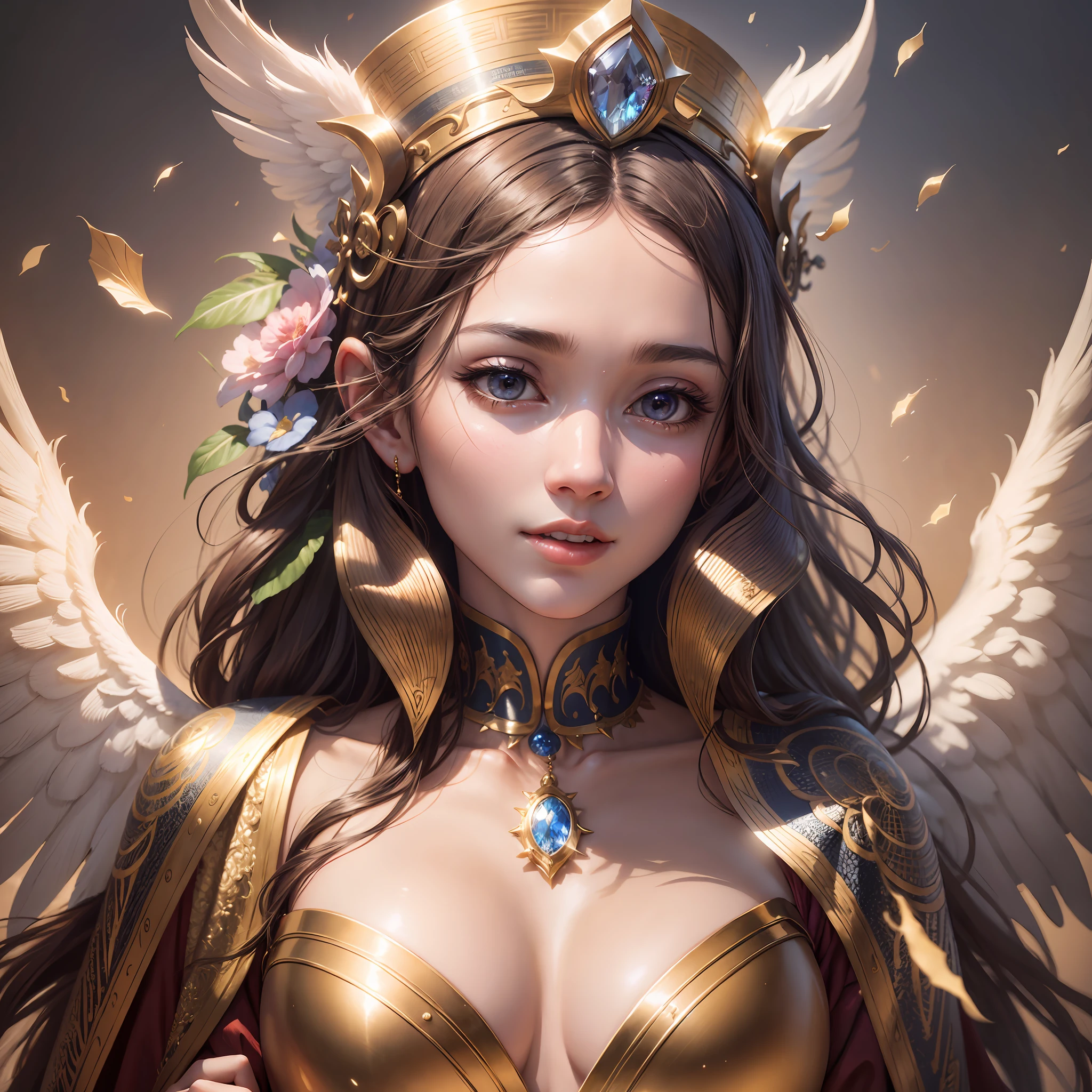 masterpiece, top quality, 8K, real person, realistic, very dense CG, shiny skin, fully focused, heaven, divine glory, radiant, angel, blessing, happiness,