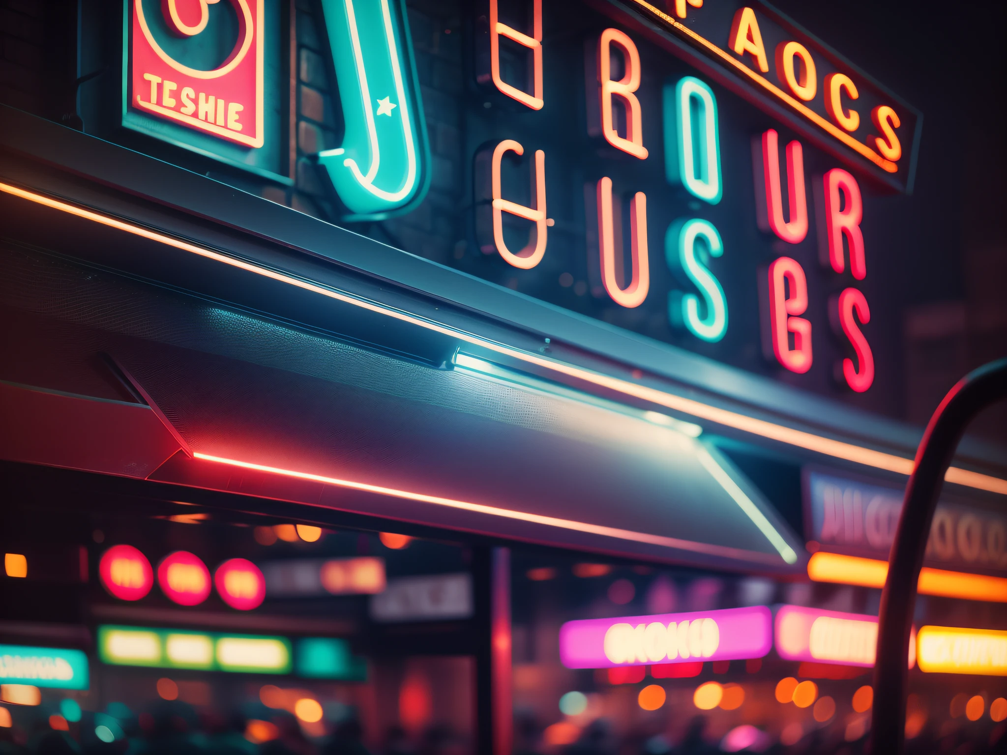 Business, atmosphere, night, lights, neon, light spots, lively, bar, close-up, hazy, atmosphere, European and American, fashionable