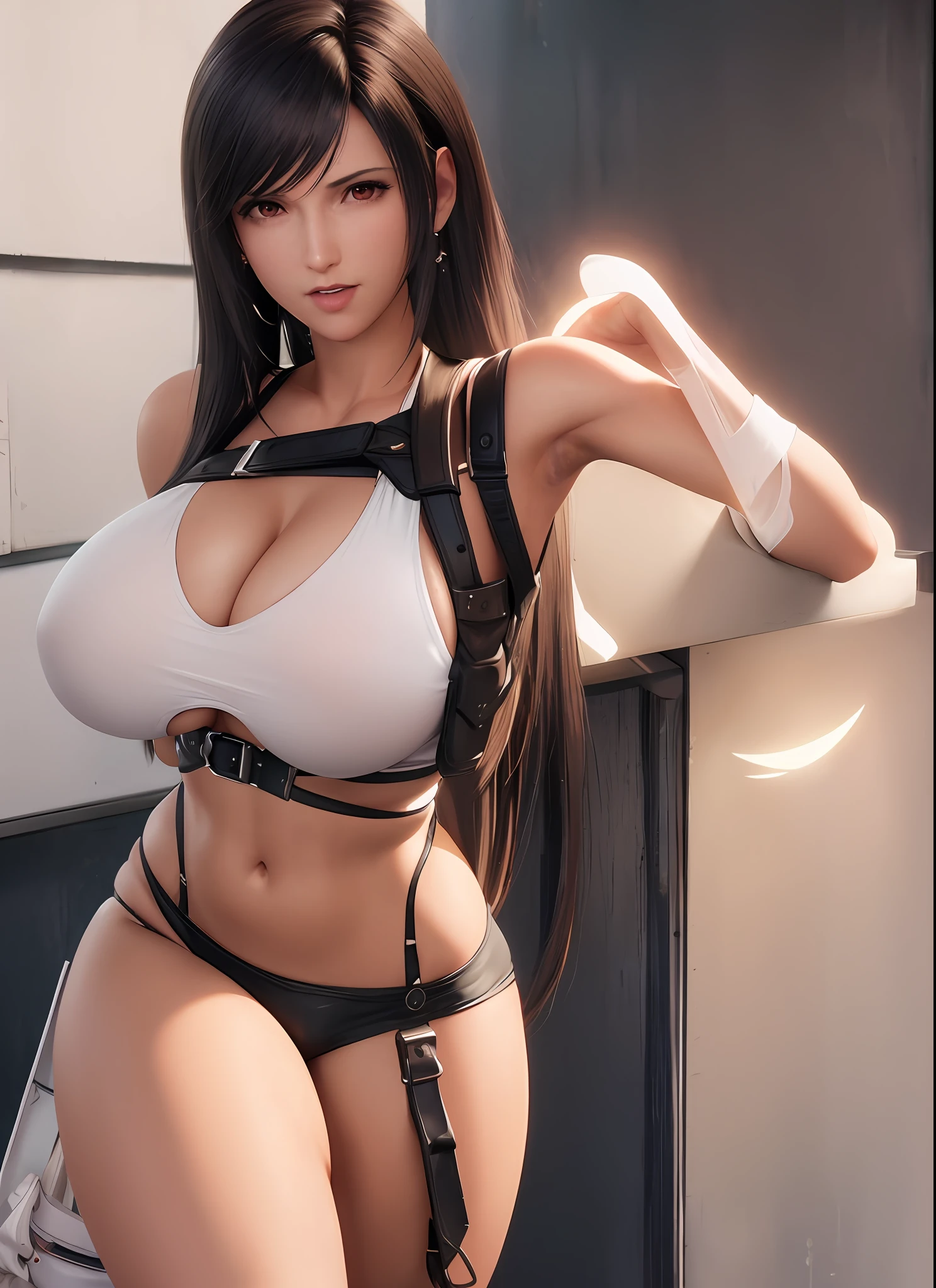 (()), Tifa, Final Fantasy 7 Remake, (MILF), MILF, Brown Hair Shade, Wind.Super White Skin,Pallor Skin,Masterpiece,Ultra-Real 8kCG,Super Long Hair,Beautiful,,, Reddish Brown Eyes,Colossal Tits,Left Earphone Only,Stick Earphone,Red Earphone,{One Earphone},Left Earphone,Glossy Skin,Beautiful,Beautiful Face,Pure Face,Fair Skin, Long Hair,((Colossal Tits, Beautiful Tits,), Glossy Skin, Skin Dent, ( White swimsuit,))))), (face details: 1.0),