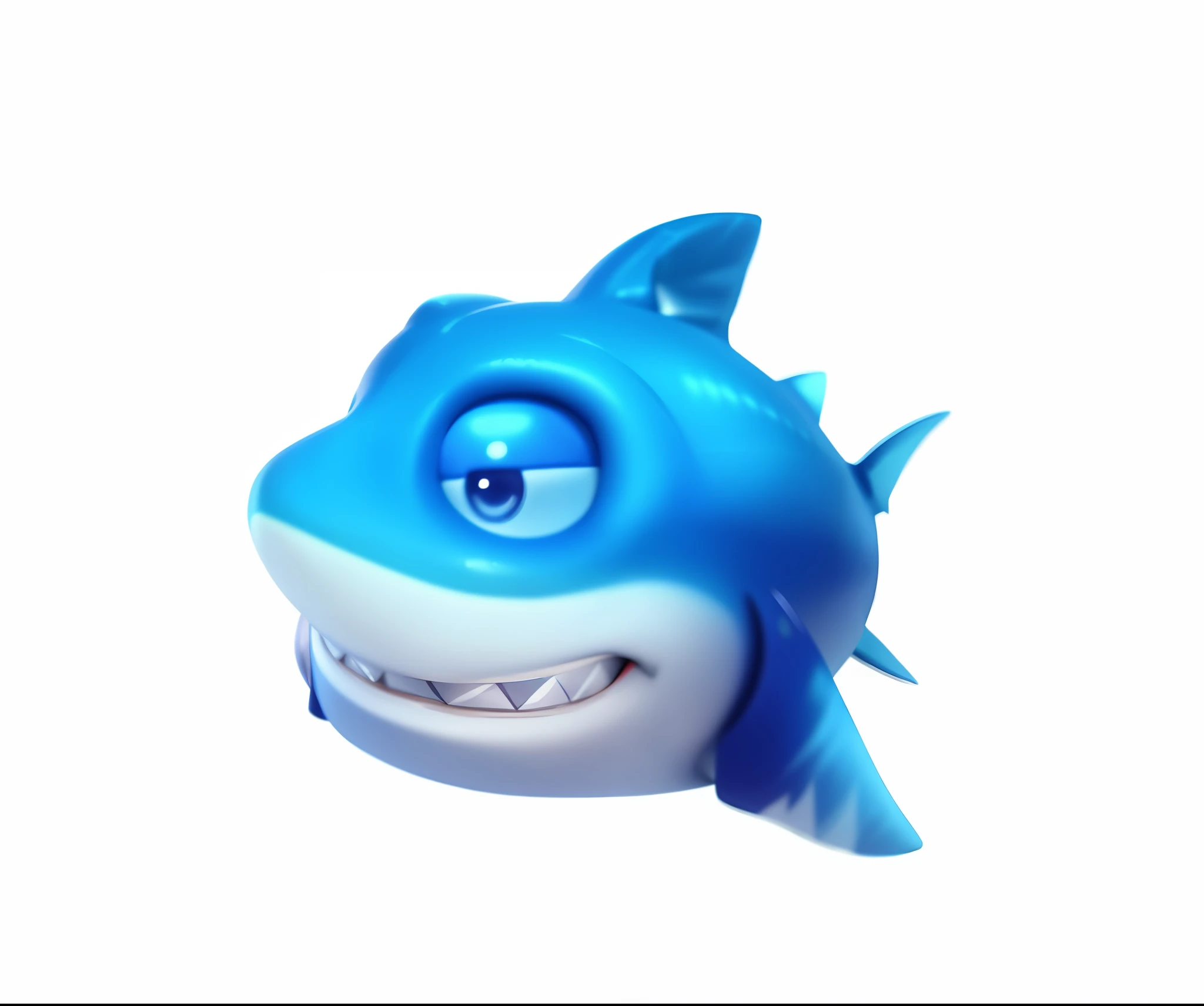 3D rendering mobile game icon, anthropomorphic blue shark with smile, plastic texture, extreme detail, picture masterpiece, super detail, maximum image quality 8K resolution.