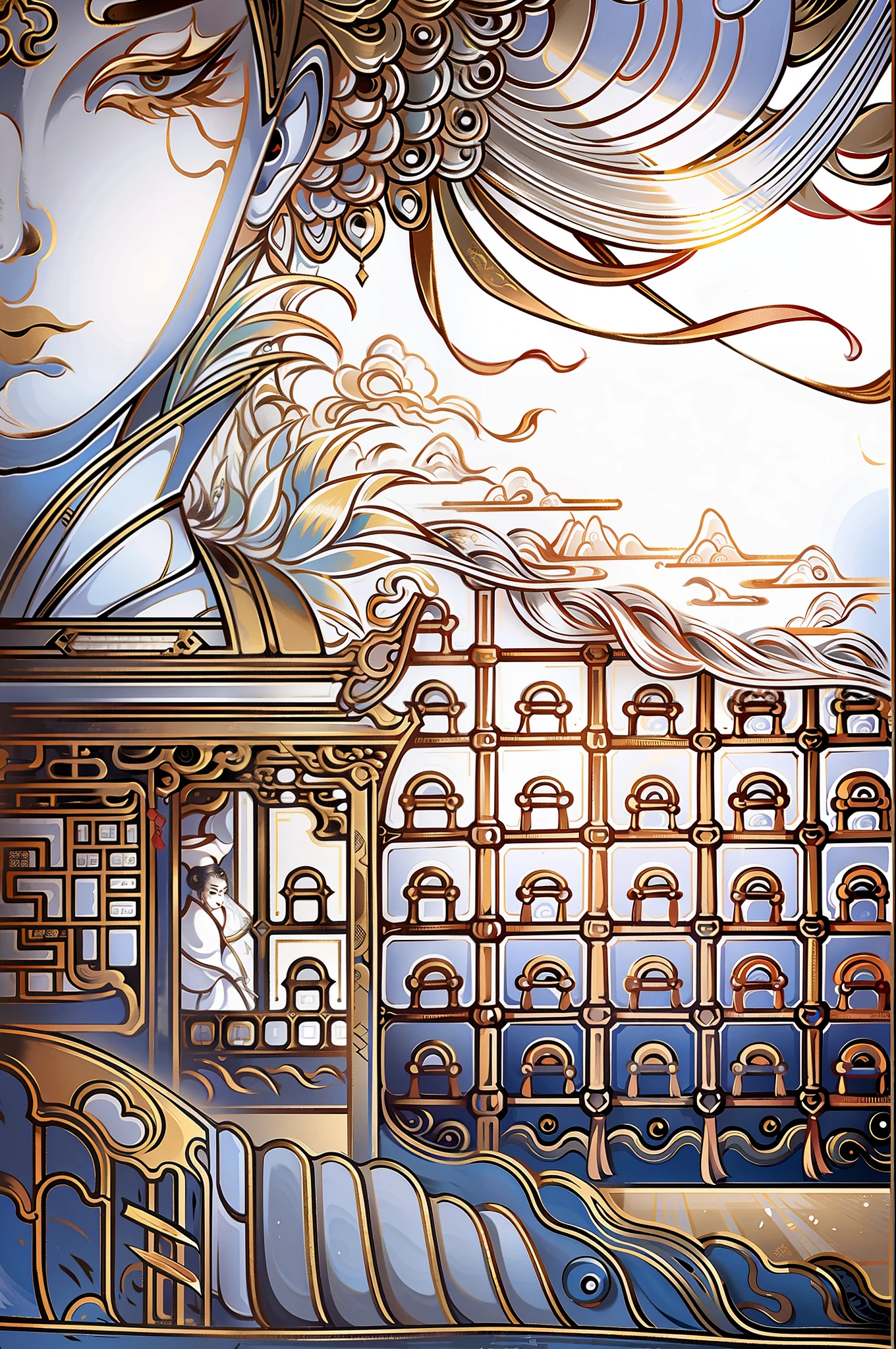 a girl, ancient chinese clothing,traditional chinese pattern, full body, sunlight, clear face, clean white background, masterpiece, super detail, epic composition, ultra hd, high quality, extremely detailed, official art, uniform 8k wallpaper, super detail, 32k -- v 6