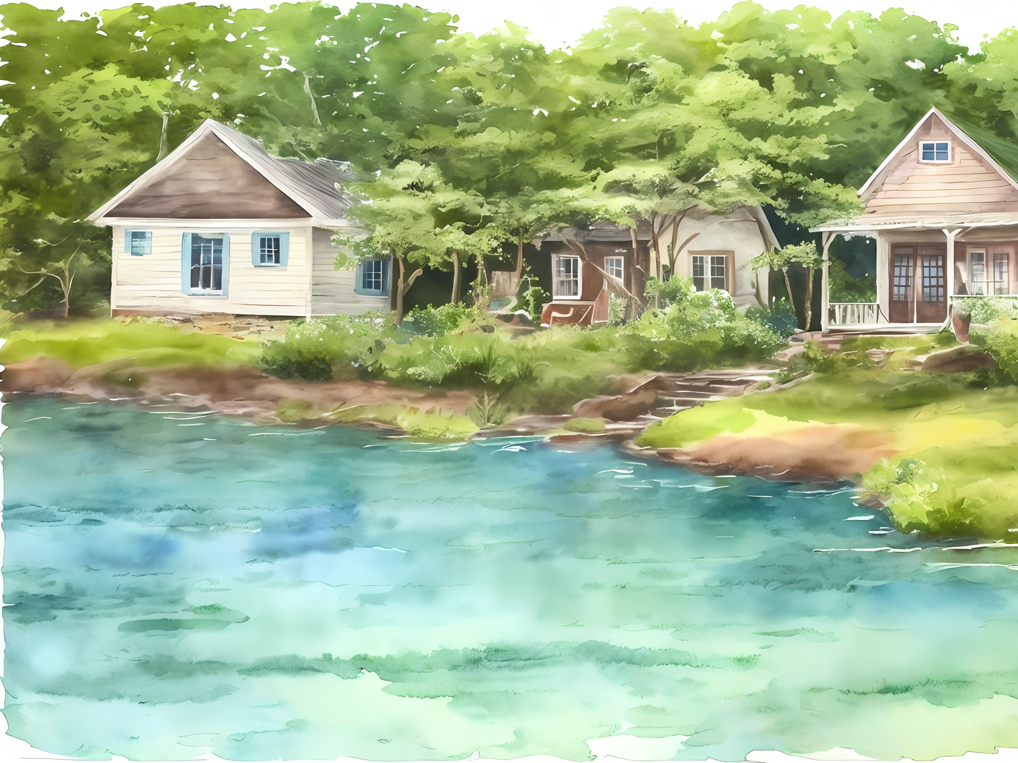 painting of a house on a small island in a river, water color on paper, water color art on paper, water color painting, detailed watercolor painting, watercolor art on paper, watercolor colored painting, watercolor on paper, a watercolor painting, water colour, water painting, watercolor painting, masterful detailed watercolor, watercolour painting, water color, watercolor on canvas, nature painting