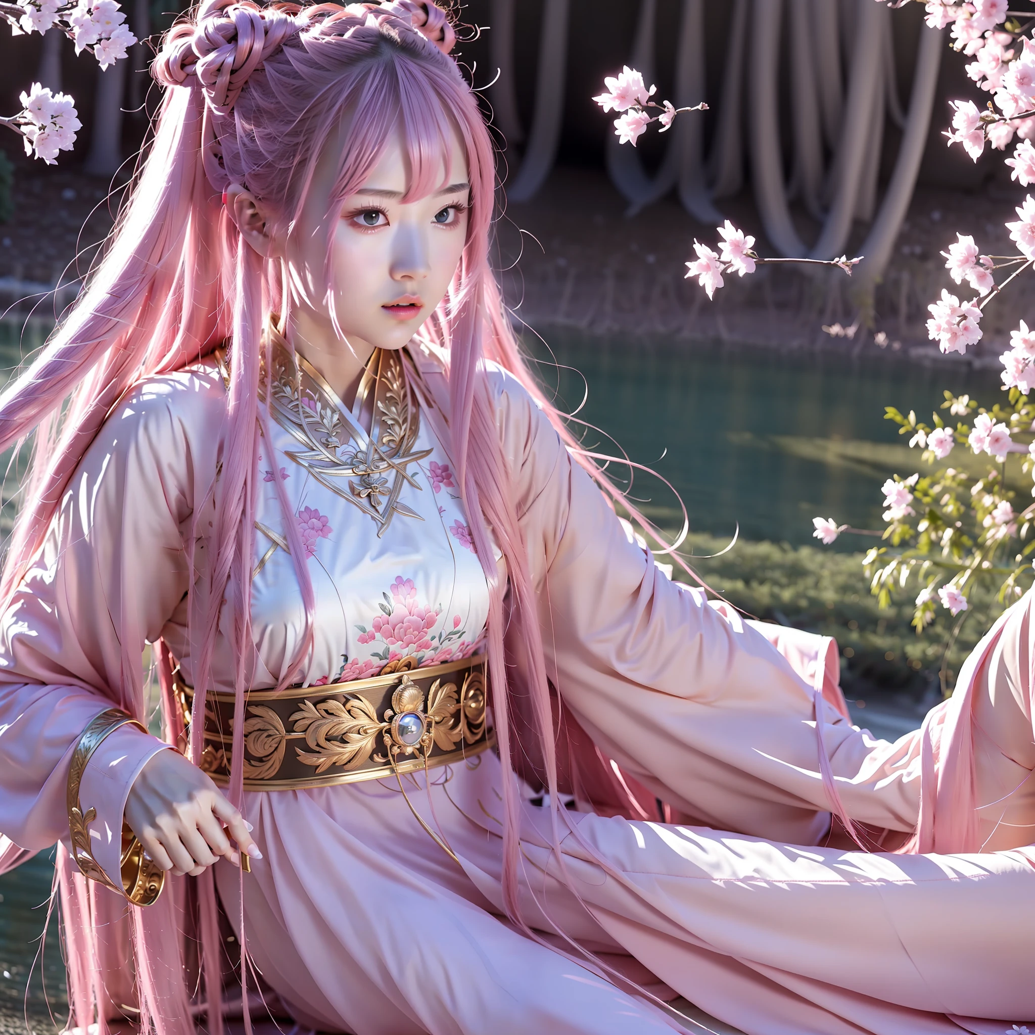 Ws,Snow, Flying Petals Under The Air,A girl fighting with a sword, she holds the sword to cover one eye, the other eye is looking at the opponent Hard Light, cinematic Light, A -Yeld jaess Beautiful Girl In hanfu,girl Sword fighting Martial Arts Style, Chinese Fairy Tale, The Background Is Colorful Light Spots, Highly Detailed, Dynamic, Cinematic, Stunning, Realistic Lighting And Shading, Dramatic Light, Vivid Vibrant 8k,35mm Lens, Photorealistic, Kodak Portra