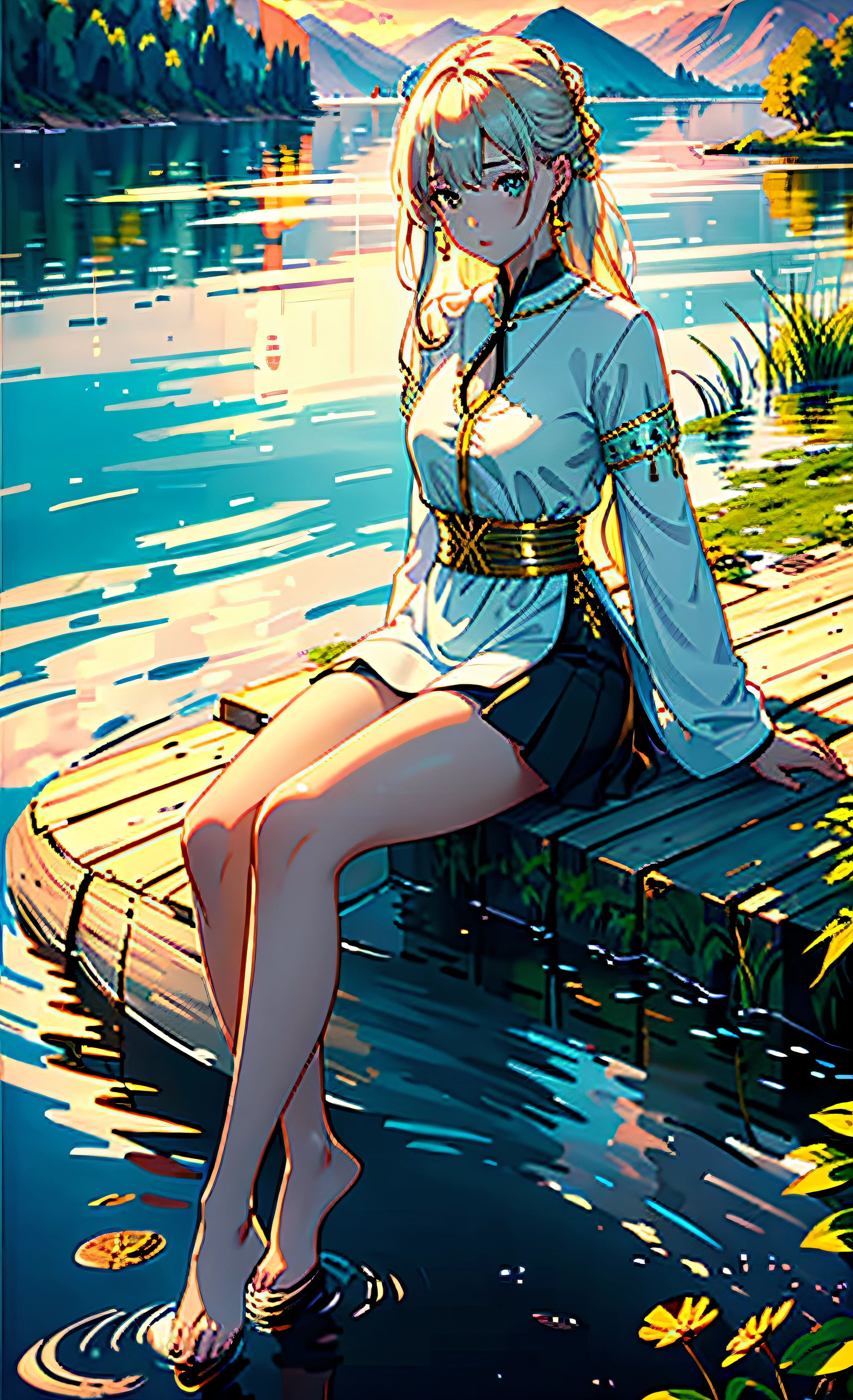 1 girl, serene expression, mesmerizing eyes, straight long hair, flowing dress, poised posture, porcelain skin, subtle blush, crystal pendant
BREAK
golden hour, (rim lighting):1.2, warm tones, sun flare, soft shadows, vibrant colors, painterly effect, dreamy atmosphere
BREAK
scenic lake, distant mountains, willow tree, calm water, reflection, sunlit clouds, peaceful ambiance, idyllic sunset, ultra detailed, official art, unity 8k wallpaper
, zentangle, mandala