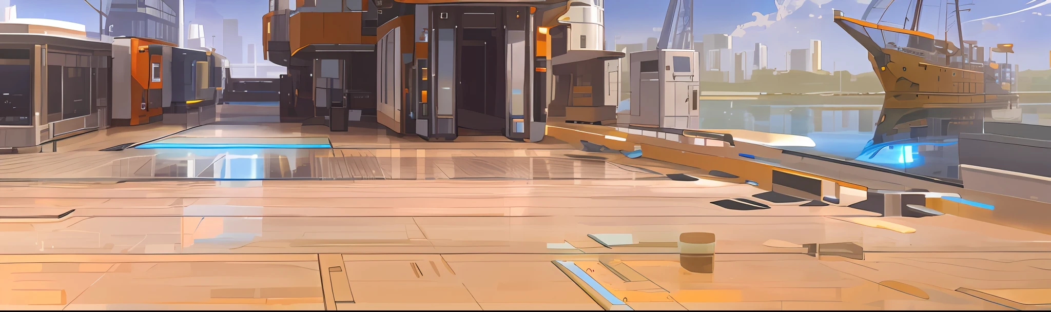 Technology sense glass floor, outdoor scene science fiction dock scene, full of technology, empty glass floor, modern, rich in details, glass, HD
