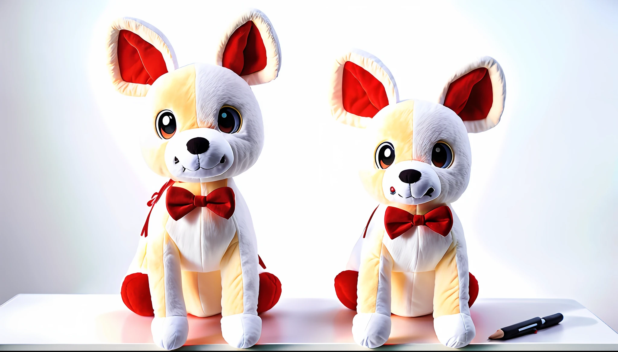 Drawing of plush toys, white, big-eared dog, high quality