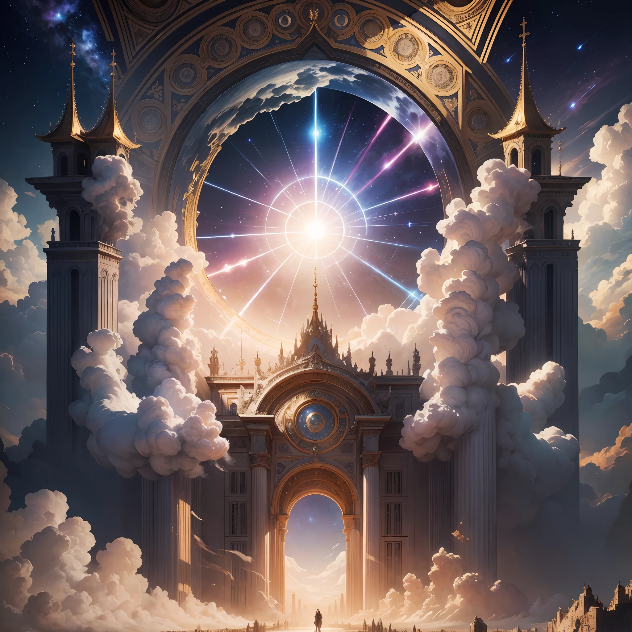 Masterpiece, top quality, 8K, realistic, very detailed CG, fully focused, celestial, glory, shining view of heaven, luminous building, blessing, joy, outstanding culture and art,
