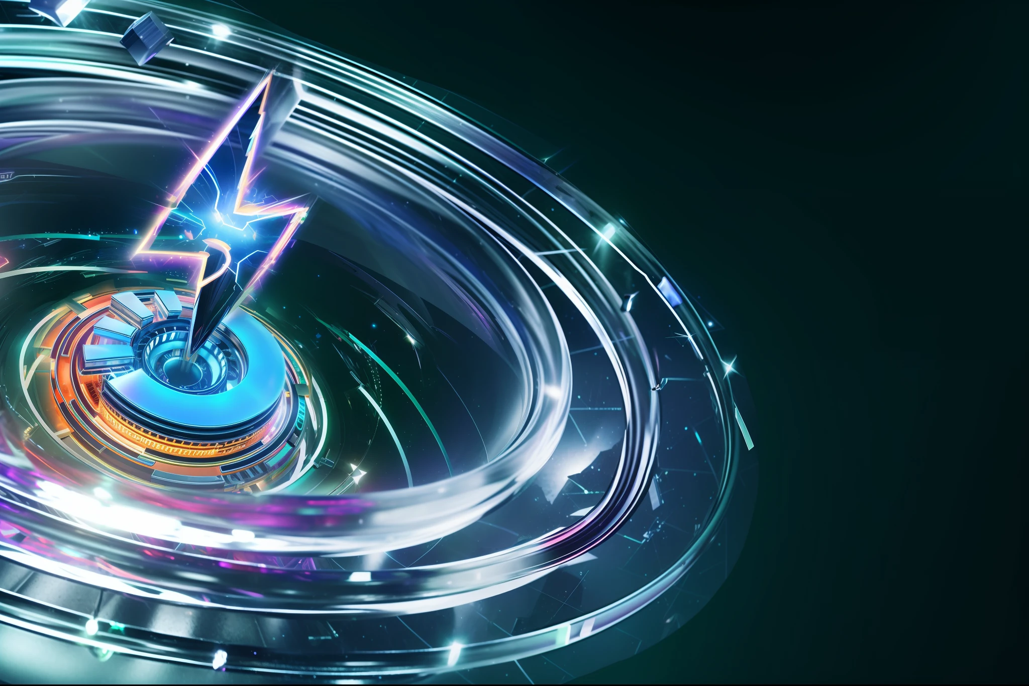 Glass ring close-up with a lot of lights, futuristic ring texture, futuristic light sense, 4K punk wallpaper, amazing wallpaper, 4K HD illustration wallpaper, sci-fi night scene, futuristic portal, digital artwork 4k, sci-fi fantasy desktop wallpaper, futuristic digital art, ring body, teal series, lightning shape clear and clear, glowing contour lightning bolt shape, texture, three-dimensional, ring texture detail