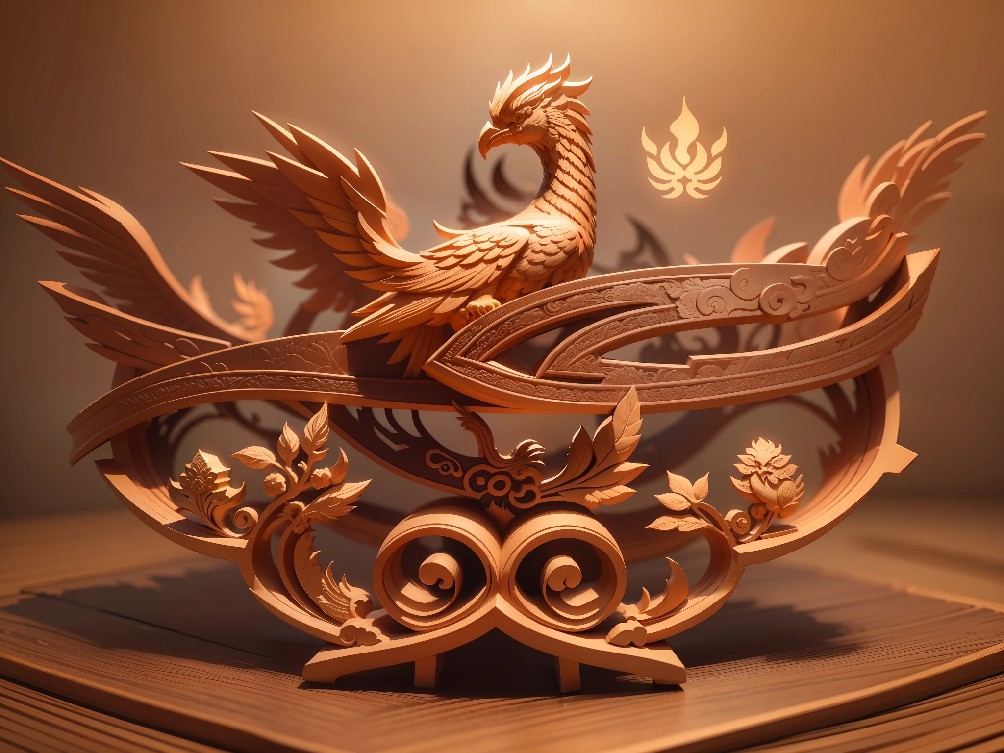 3D relief, fine carving, phoenix carving, spirit, traditional Chinese style, multi-dimensional paper fog crafts, ultra-wide angle view, dreamy, 8K, romantic, high resolution, 8k