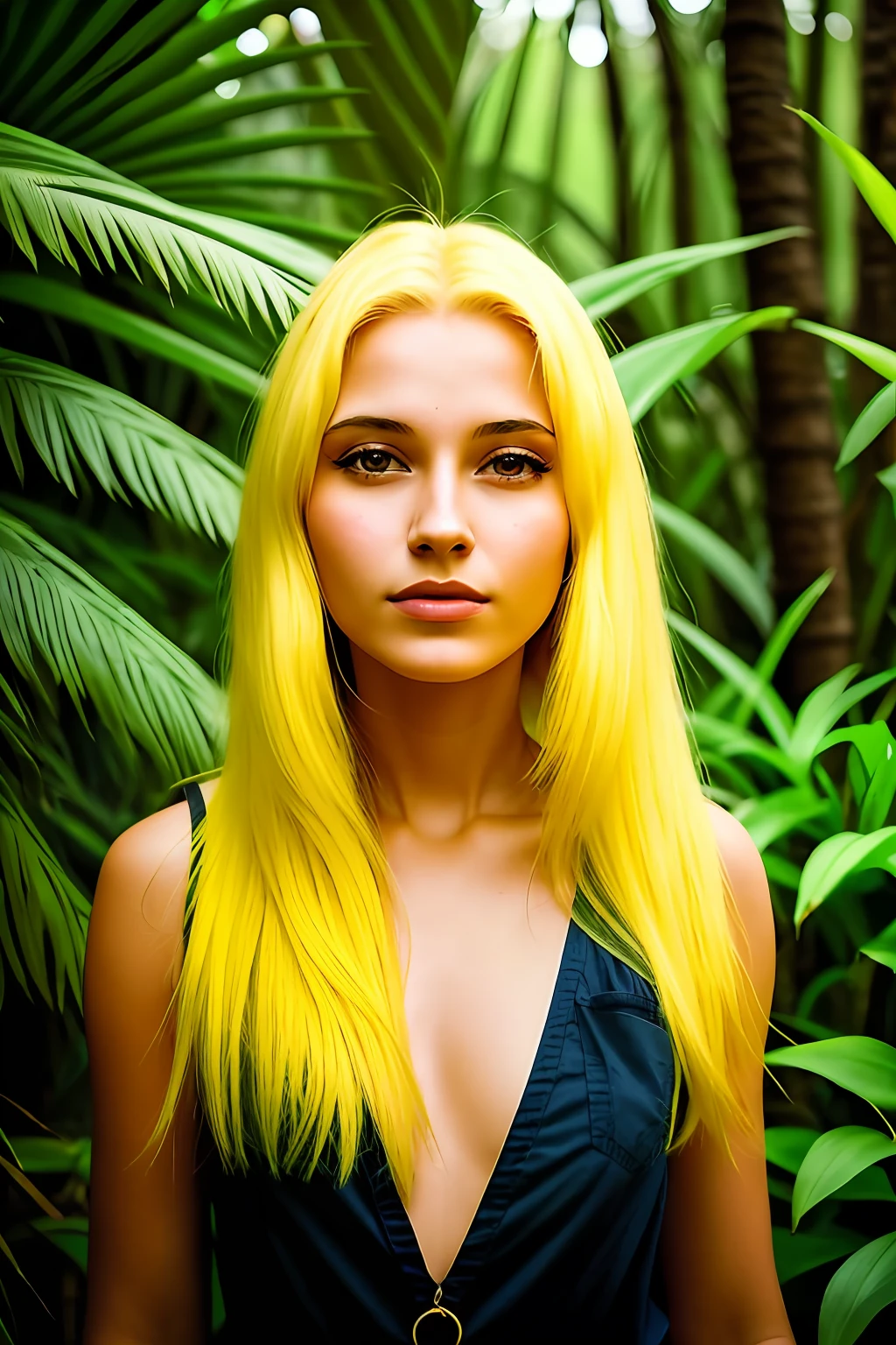 Woman ,19 years old, yellow hair, jungle woman , beautiful