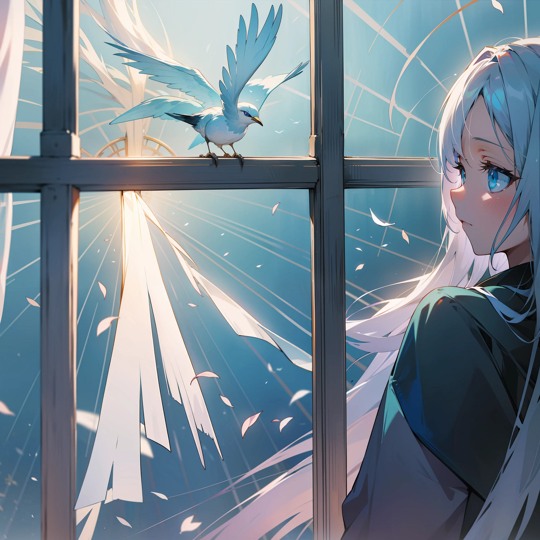 Wearing the wind in the distance Words lined up Gaze beyond the window Unchanging premonition Hollow eyes like a bird in a cage Afternoon sunlight When it comes around Deprived of promises Reach out both hands Heart leaves Blue eyes