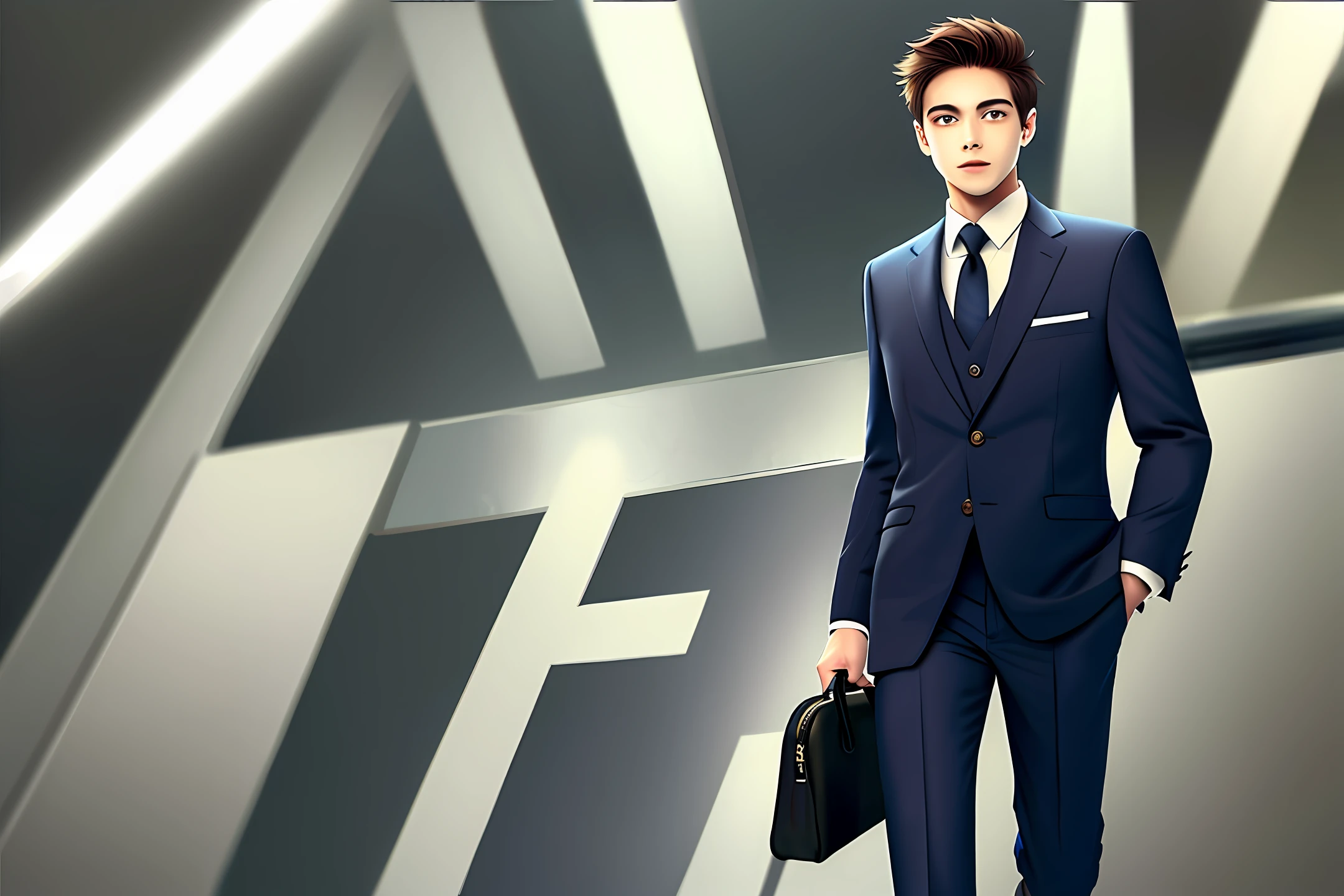A young man dressed in a suit runs on the way forward