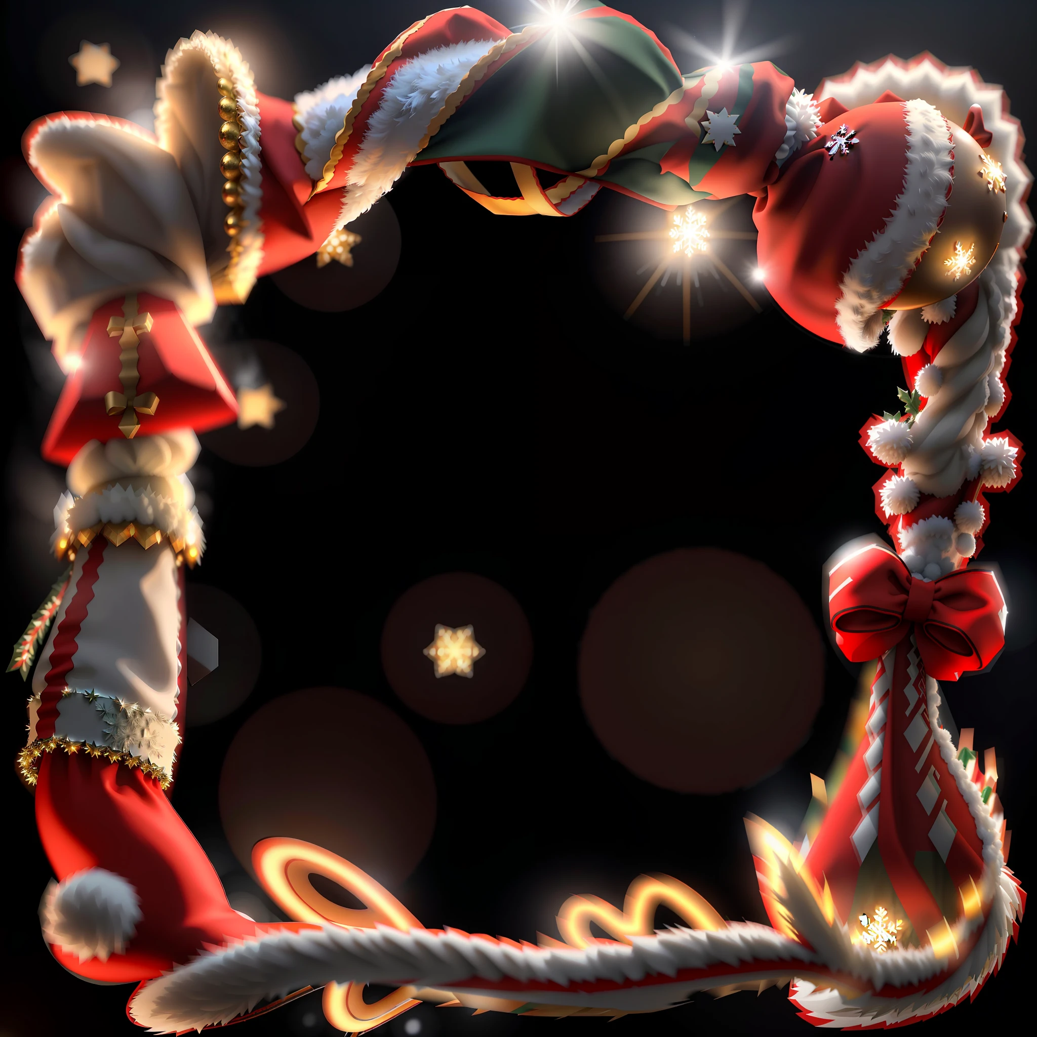 Masterpiece, best quality, (very detailed CG unified 8k wallpaper), (best quality), (best illustration), (best shadow), UI interface frame design, snowflake, Santa Claus, reindeer, presents, Christmas tree, bells, candy, snowman, chimney, Christmas stockings (particle effects) and other 3D, Octane rendering, ray tracing, super detailed