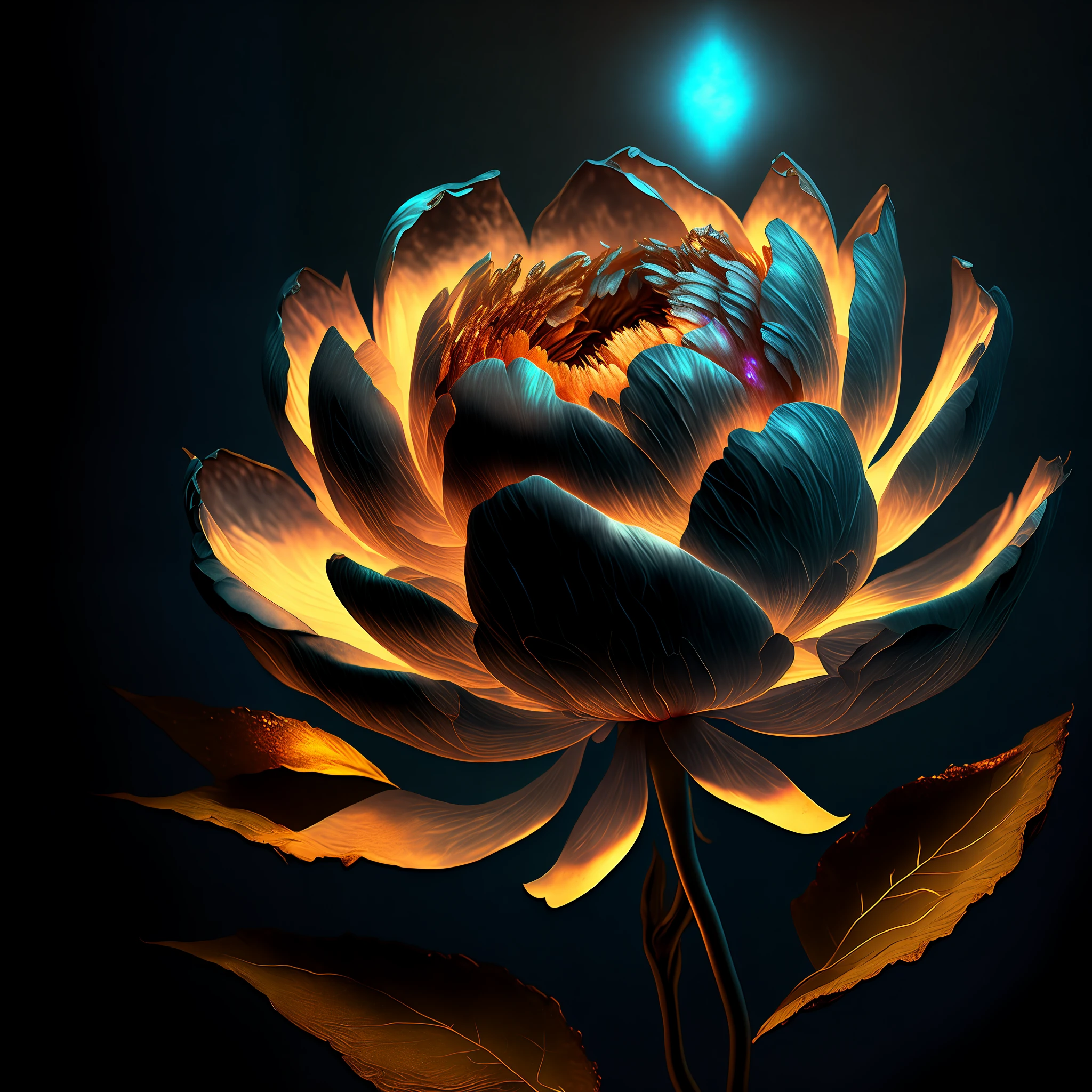 Peony flower, super transparent, holy light, beautiful spectrum light, petals glowing, shimmering, dark background, transparent light drops, reflected light, bright, light streaming in, optical, portrait silhouette, sharp focus, magical, intricate, hyper-realistic, fantasy, composition, light, artstation trend, pearl, patron saint cloud of silver steam, corroded surround ray family, 8k, real ar 23v4 uplight