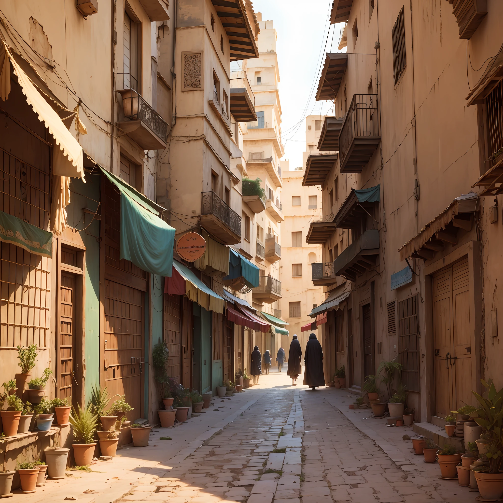 two middle aged Egyptian men in Casbah, dusty market background, early morning, high definition photo, Maze Guru style --auto --s2