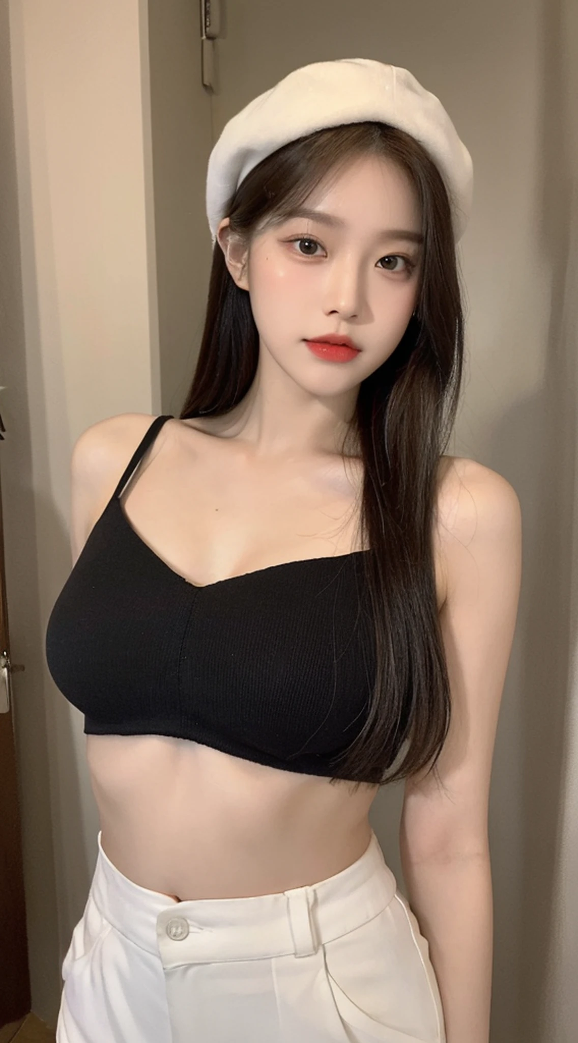 ((Best Quality, 8K, Masterpiece: 1.3)), (Flower Cap: 1.3), Focus: 1.2, Perfect Body Beauty: 1.4, Buttocks: 1.2, (Layered Haircut: 1.2)), (Dark Street: 1.3), Highly Detailed Face and Skin Texture, Full Body, Delicate Eyes, Double Eyelids, Whitened Skin, Long Hair, (Round Face: 1.5), (Loose Crop Top, Shorts: 1.6)