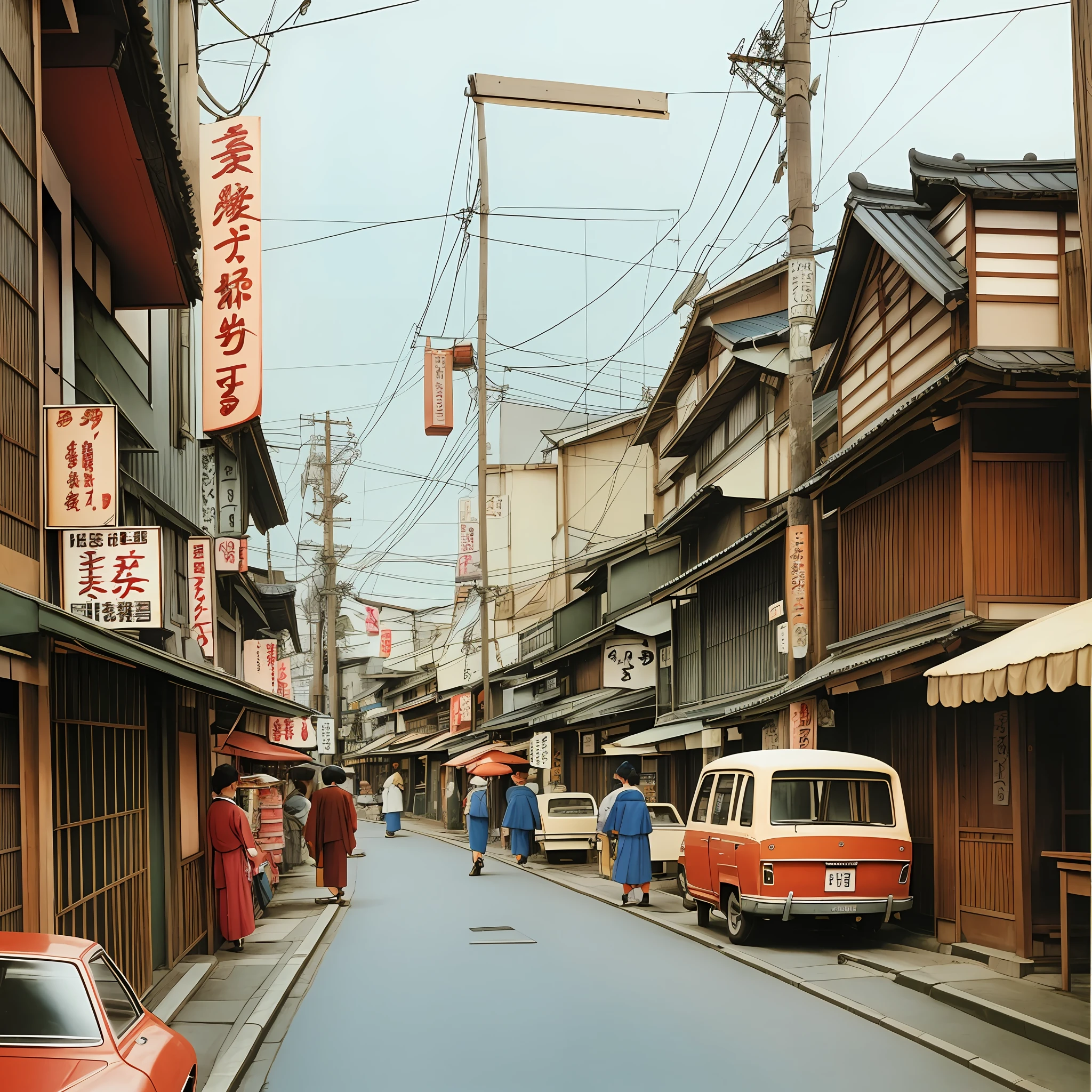 Photographs of Japanese towns in the 1970s, vintage, old color photographs, cityscapes, high resolution --auto --s2